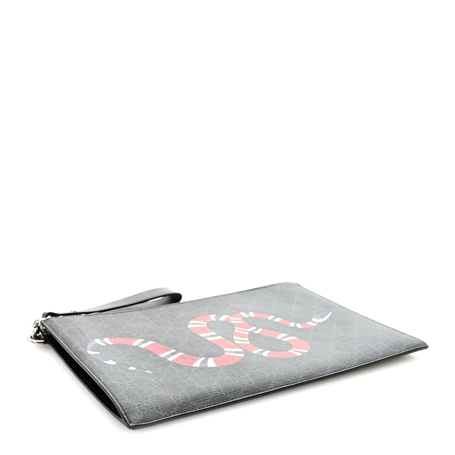 GG Supreme Monogram Kingsnake Zip Wristlet Pouch Black Grey - Image 8