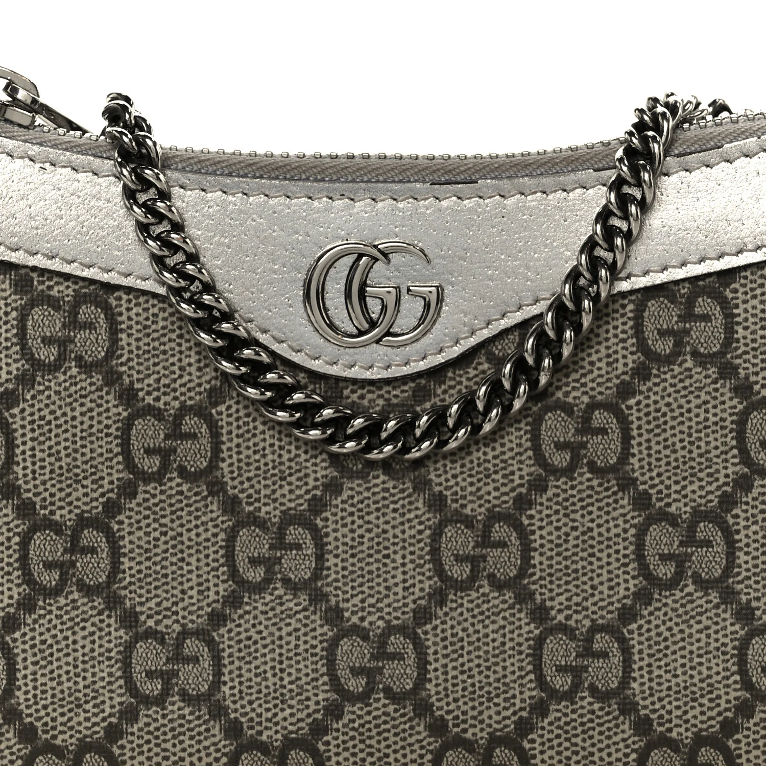 GG Supreme Monogram Lame Textured Dollar Calfskin Mini Ophidia Chain Bag Beige Ebony Silver - Image 8