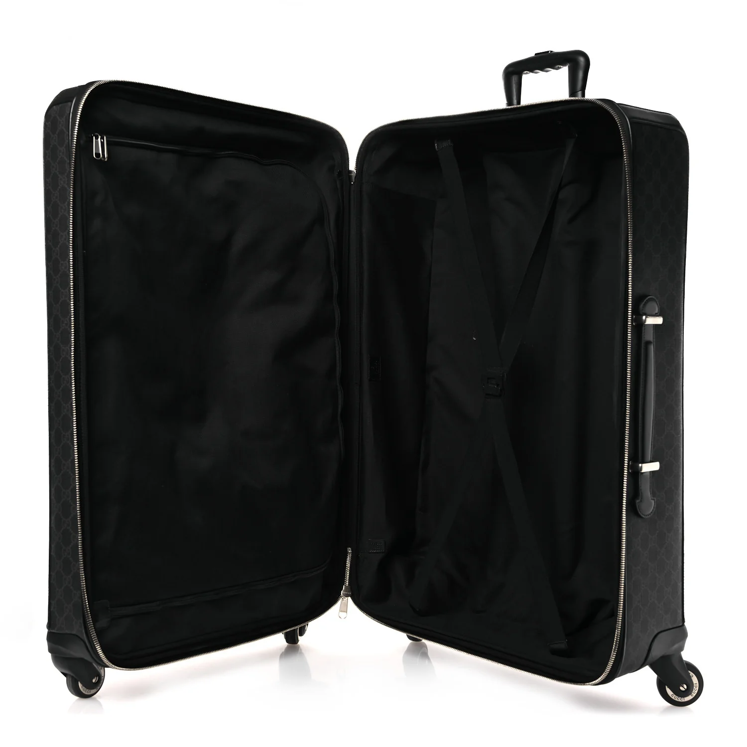GG Supreme Monogram Large Four Wheel Suitcase Black Grey - Image 4