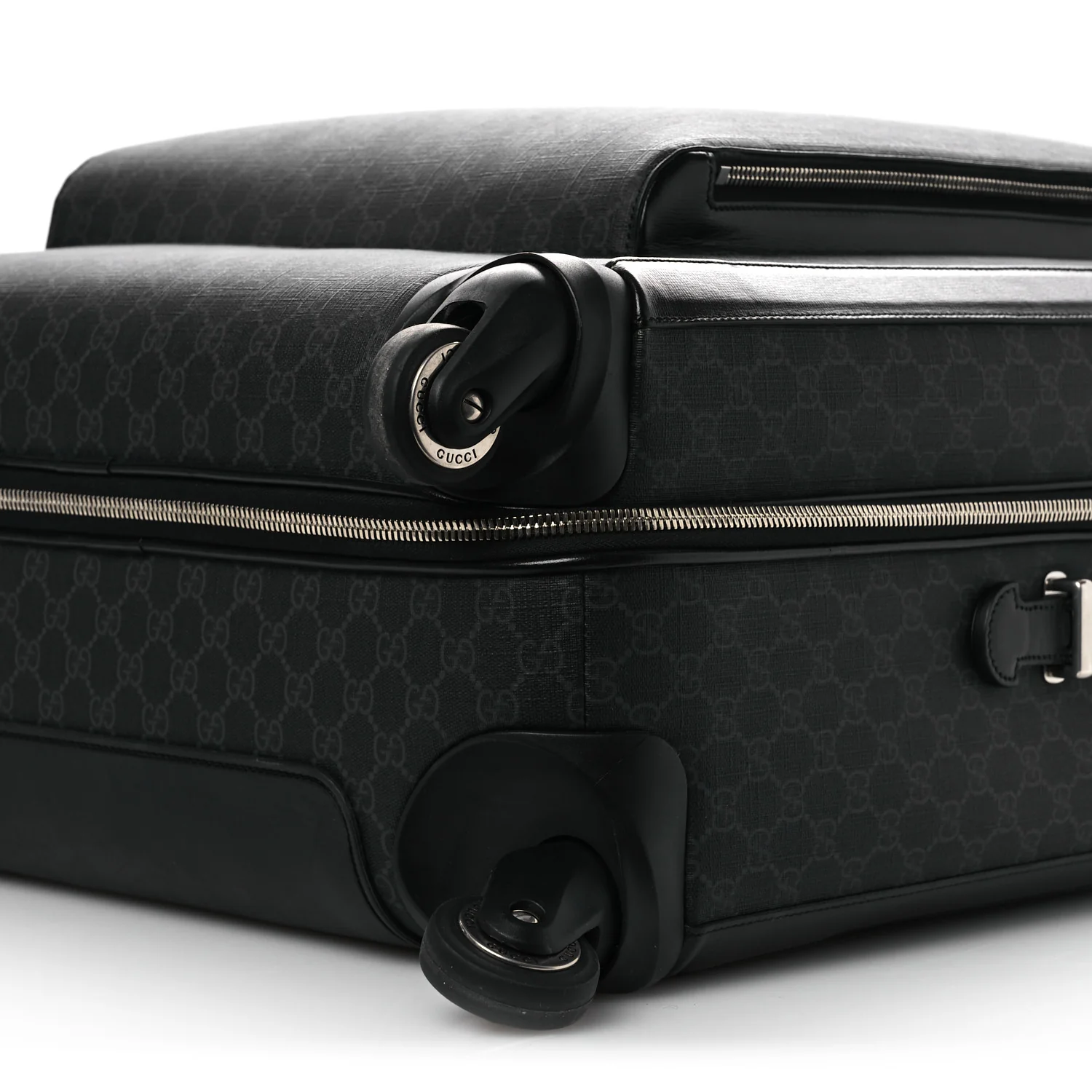 GG Supreme Monogram Large Four Wheel Suitcase Black Grey - Image 9