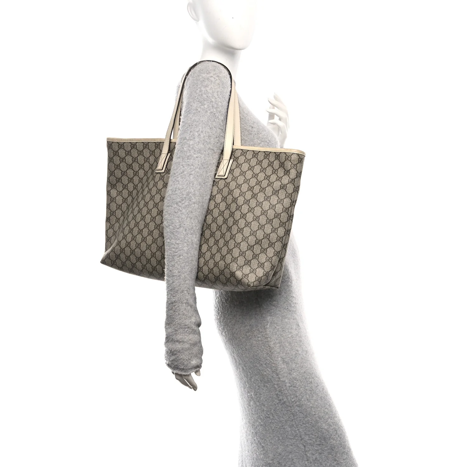 GG Supreme Monogram Large Zippered Shopping Tote Off White - Image 2