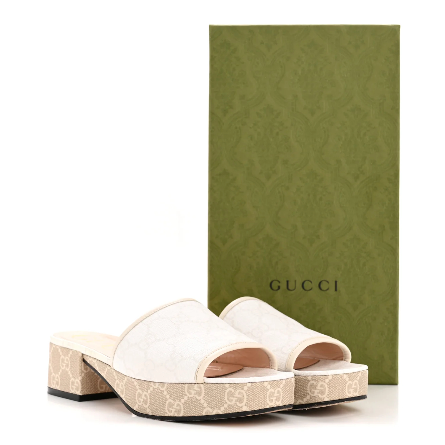 GG Supreme Monogram Malaga Kid Platform Mule Sandals 36 White Mystic White - Image 10