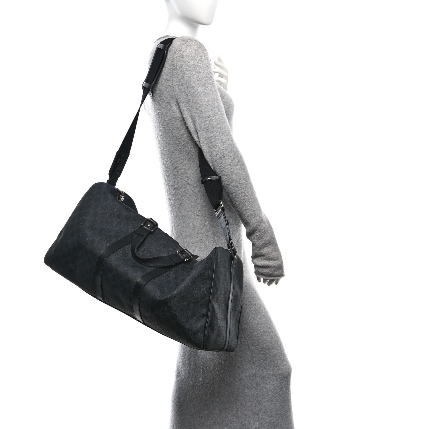 GG Supreme Monogram Medium Carry-On Duffle Bag Black Grey - Image 2