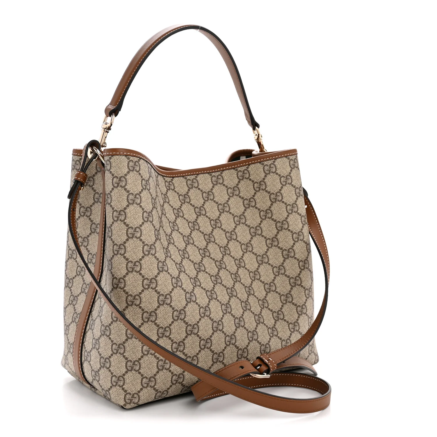 GG Supreme Monogram Medium Emblem Bucket Bag Beige Brown - Image 3