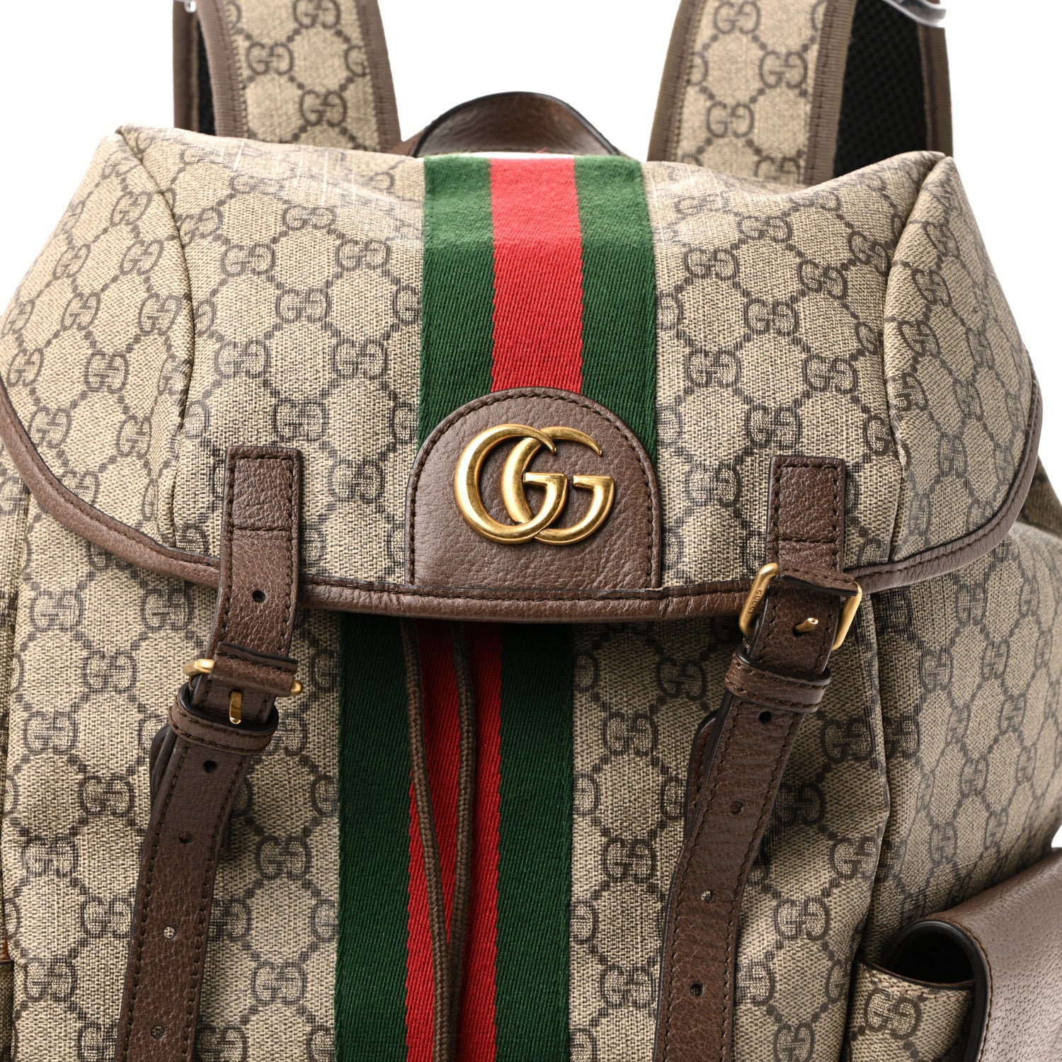 GG Supreme Monogram Medium Ophidia Double Buckle Backpack Brown - Image 21