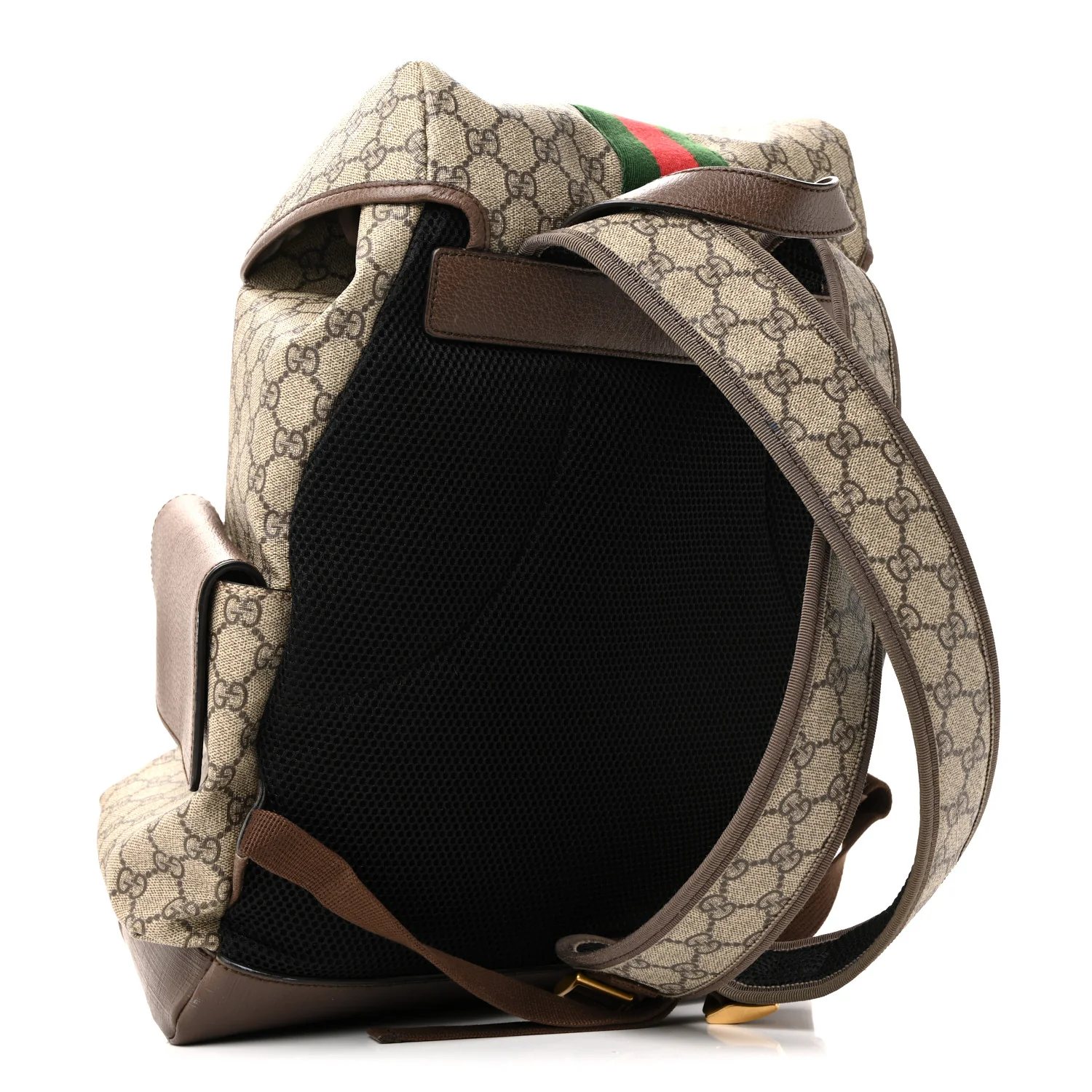 GG Supreme Monogram Medium Ophidia Double Buckle Backpack Brown - Image 7