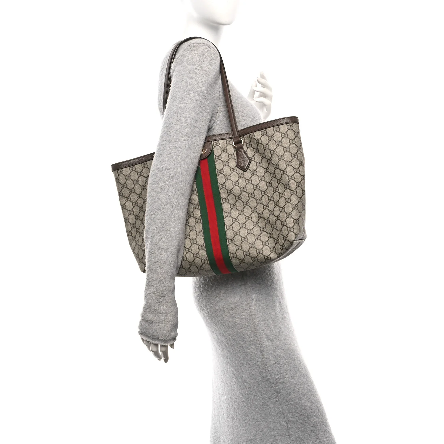 GG Supreme Monogram Medium Ophidia Shopping Tote Brown - Image 2