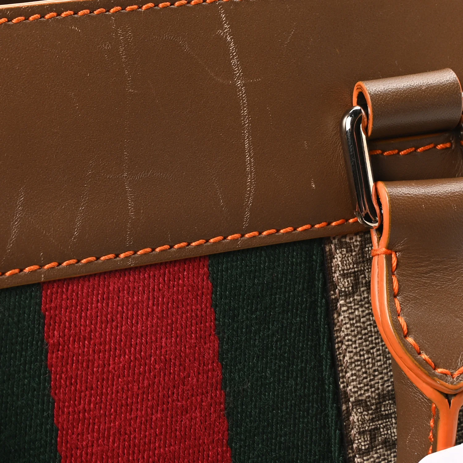 GG Supreme Monogram Medium Web Duffle Beige Brown Orange - Image 10