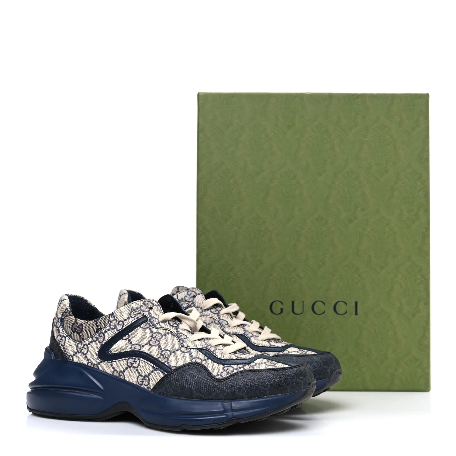 GG Supreme Monogram Mens Rhyton Sneakers 8.5 Beige Black Blue - Image 10