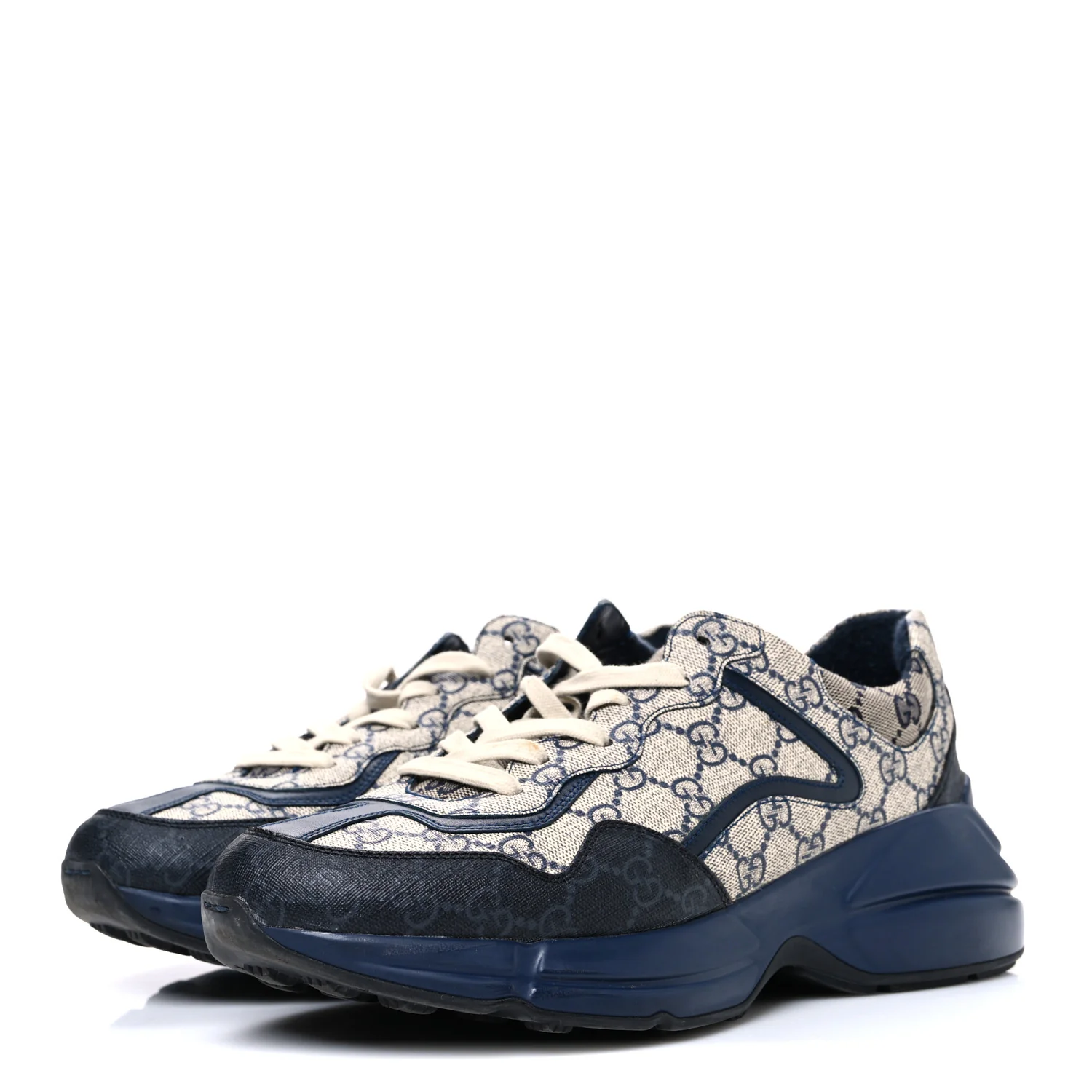 GG Supreme Monogram Mens Rhyton Sneakers 8.5 Beige Black Blue - Image 4