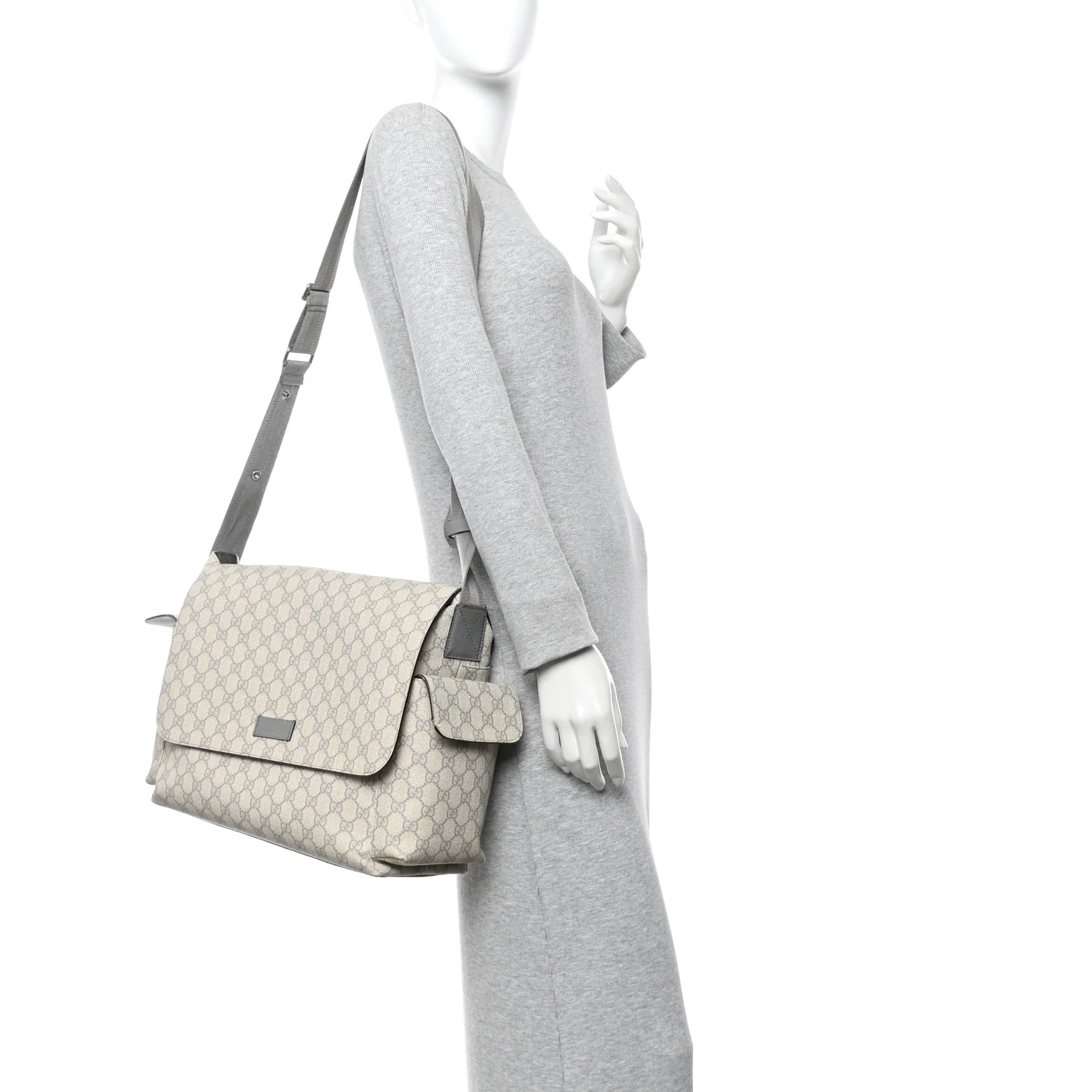 GG Supreme Monogram Messenger Diaper Bag Ecru Grigio - Image 3