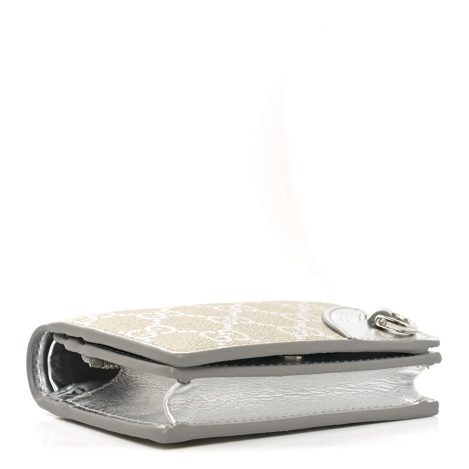 GG Supreme Monogram Metallic Calfskin Emblem Small Wallet Beige Silver - Image 4