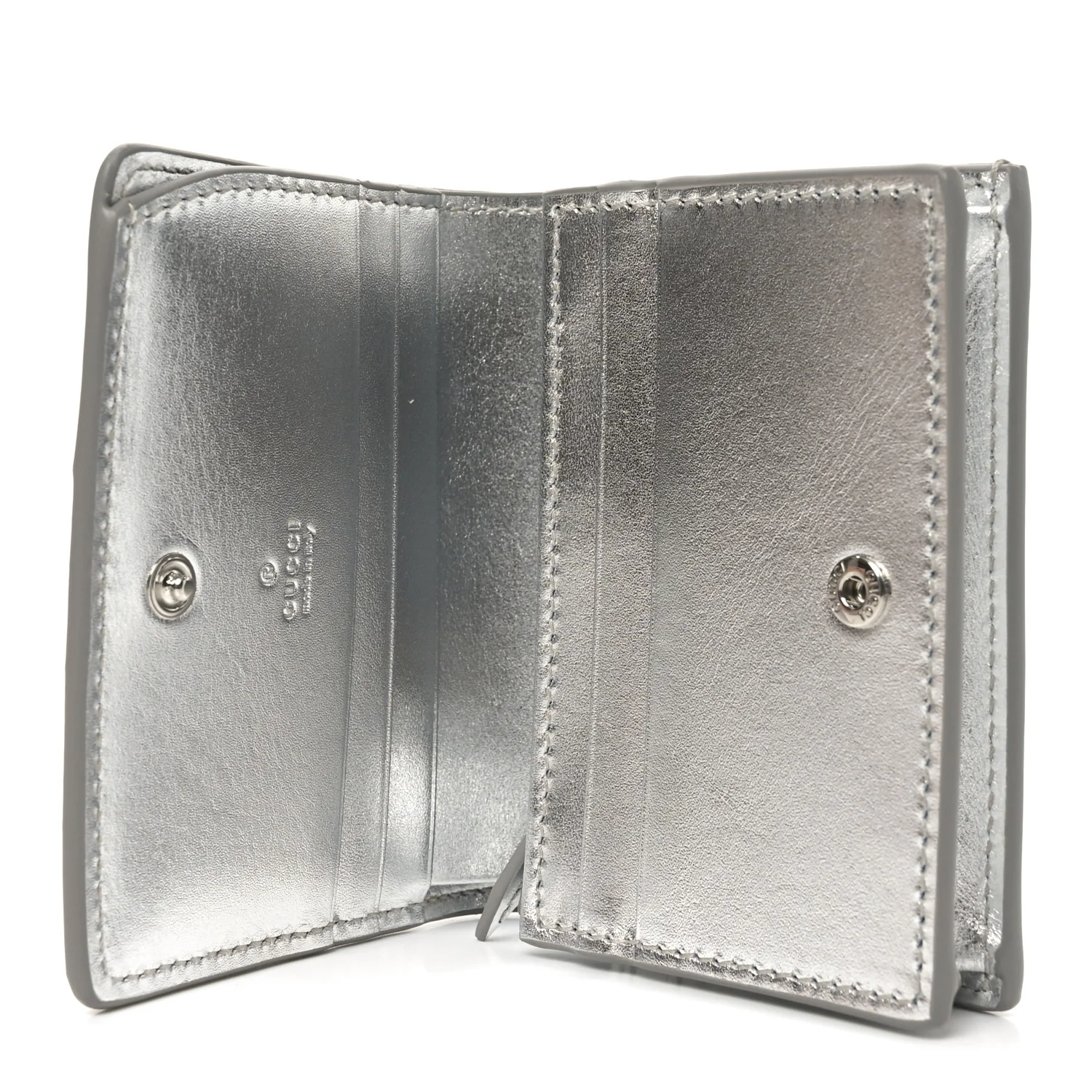 GG Supreme Monogram Metallic Calfskin Emblem Small Wallet Beige Silver - Image 5