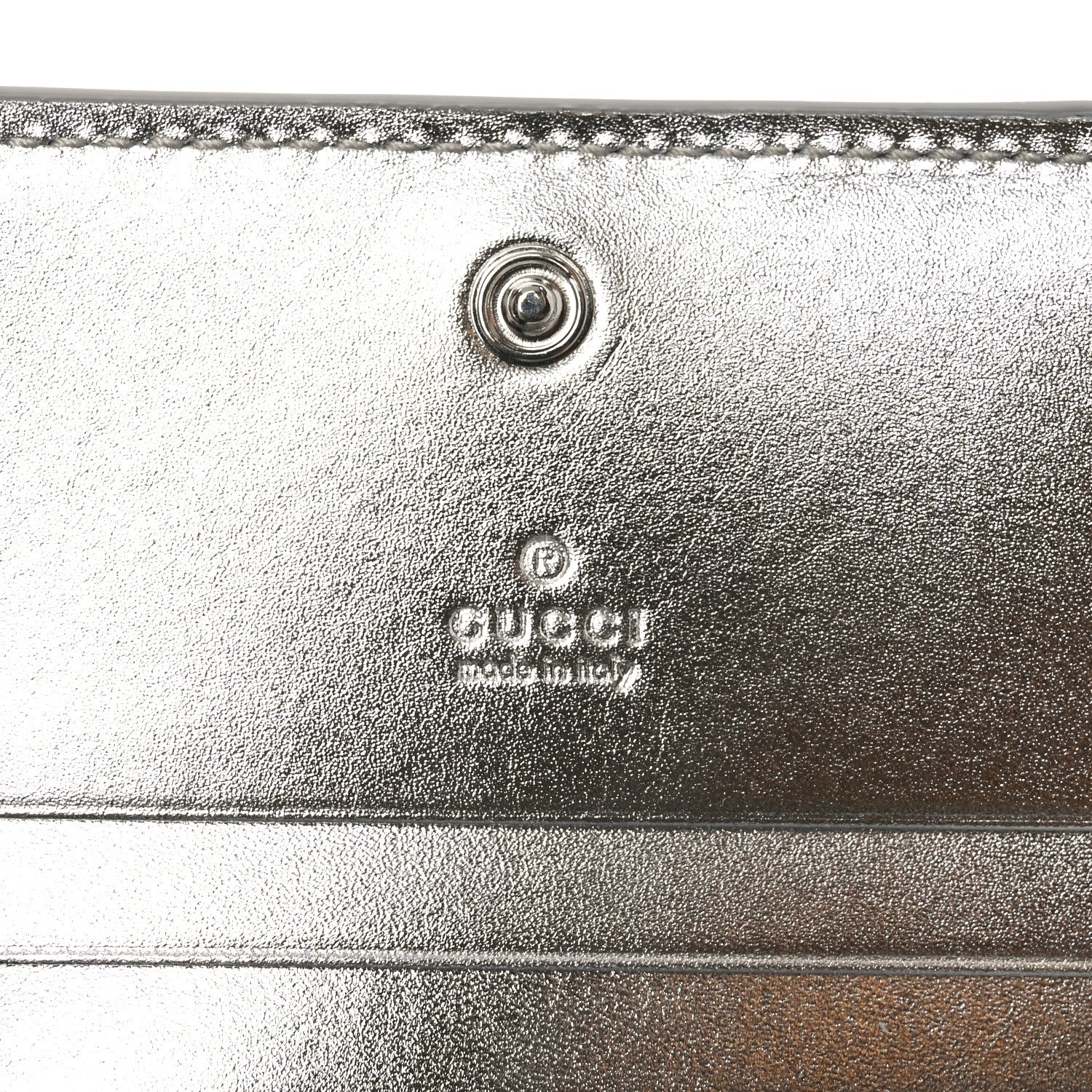 GG Supreme Monogram Metallic Calfskin Emblem Small Wallet Beige Silver - Image 6