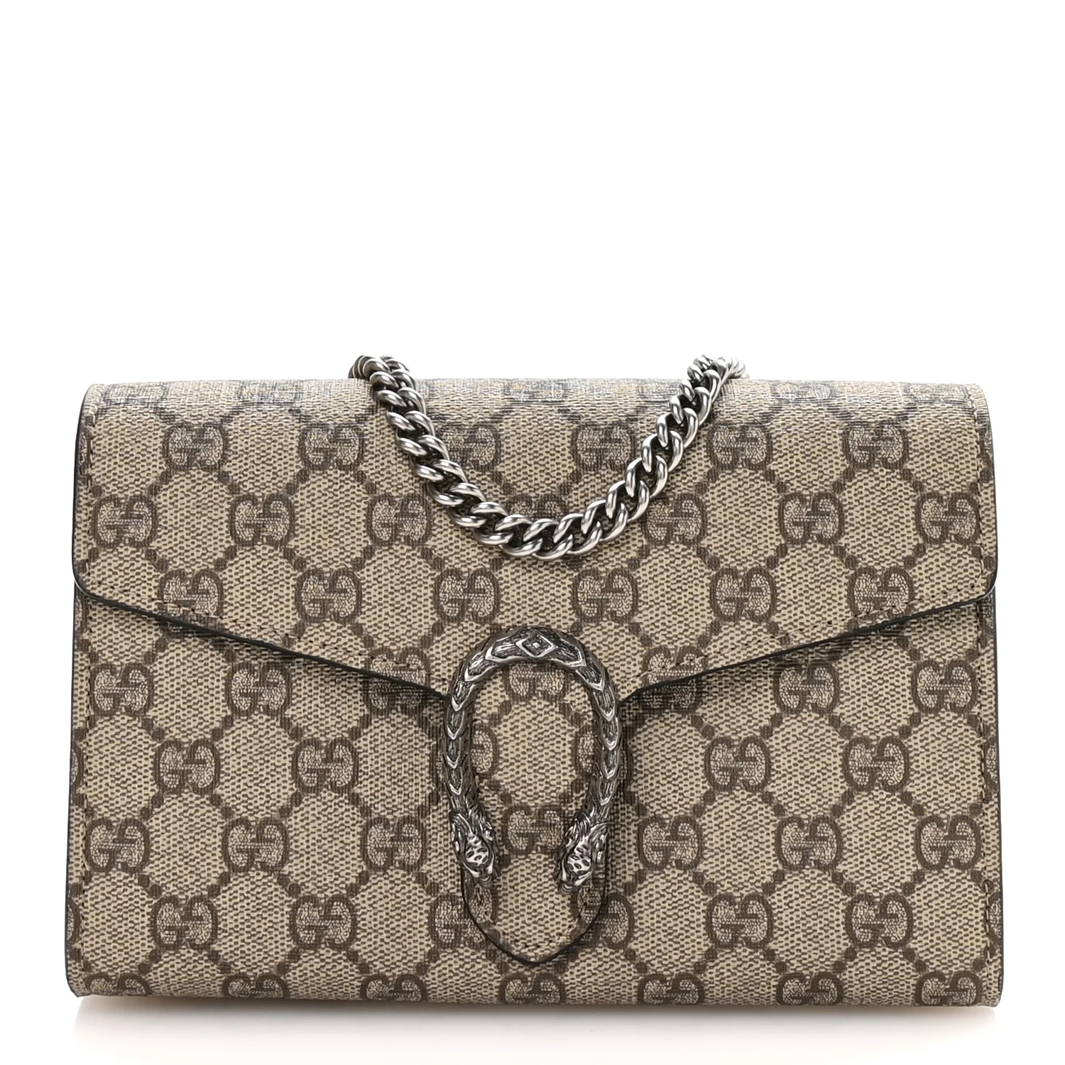 GG Supreme Monogram Mini Dionysus Chain Wallet Beige Black