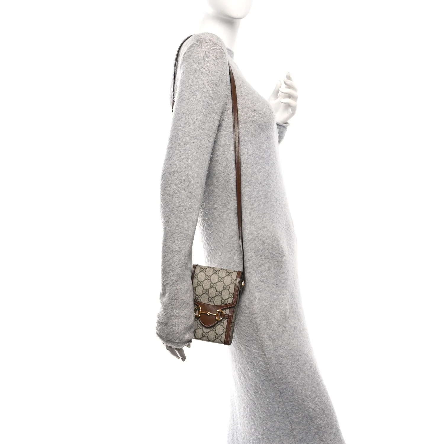 GG Supreme Monogram Mini Horsebit 1955 Crossbody Bag Beige Brown Sugar - Image 2