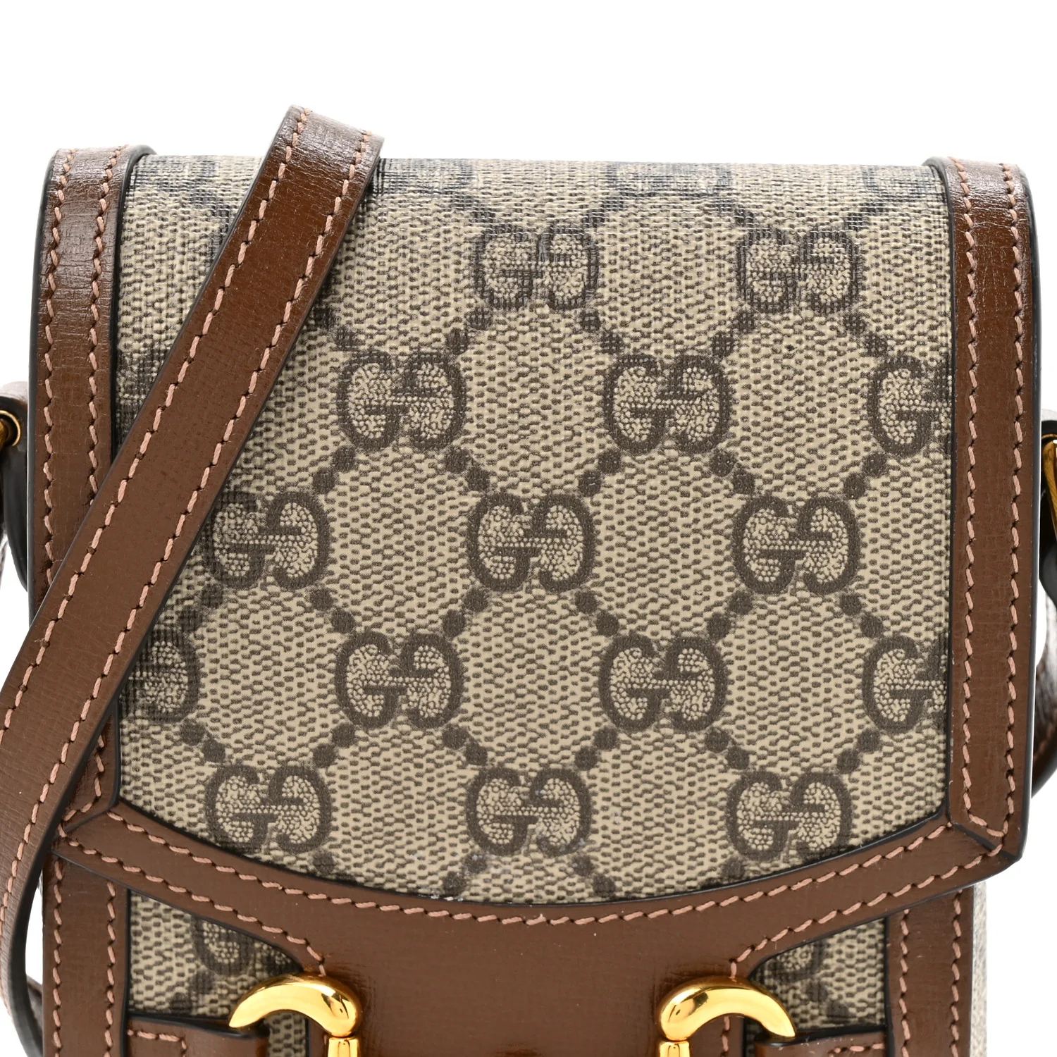 GG Supreme Monogram Mini Horsebit 1955 Crossbody Bag Beige Brown Sugar - Image 8