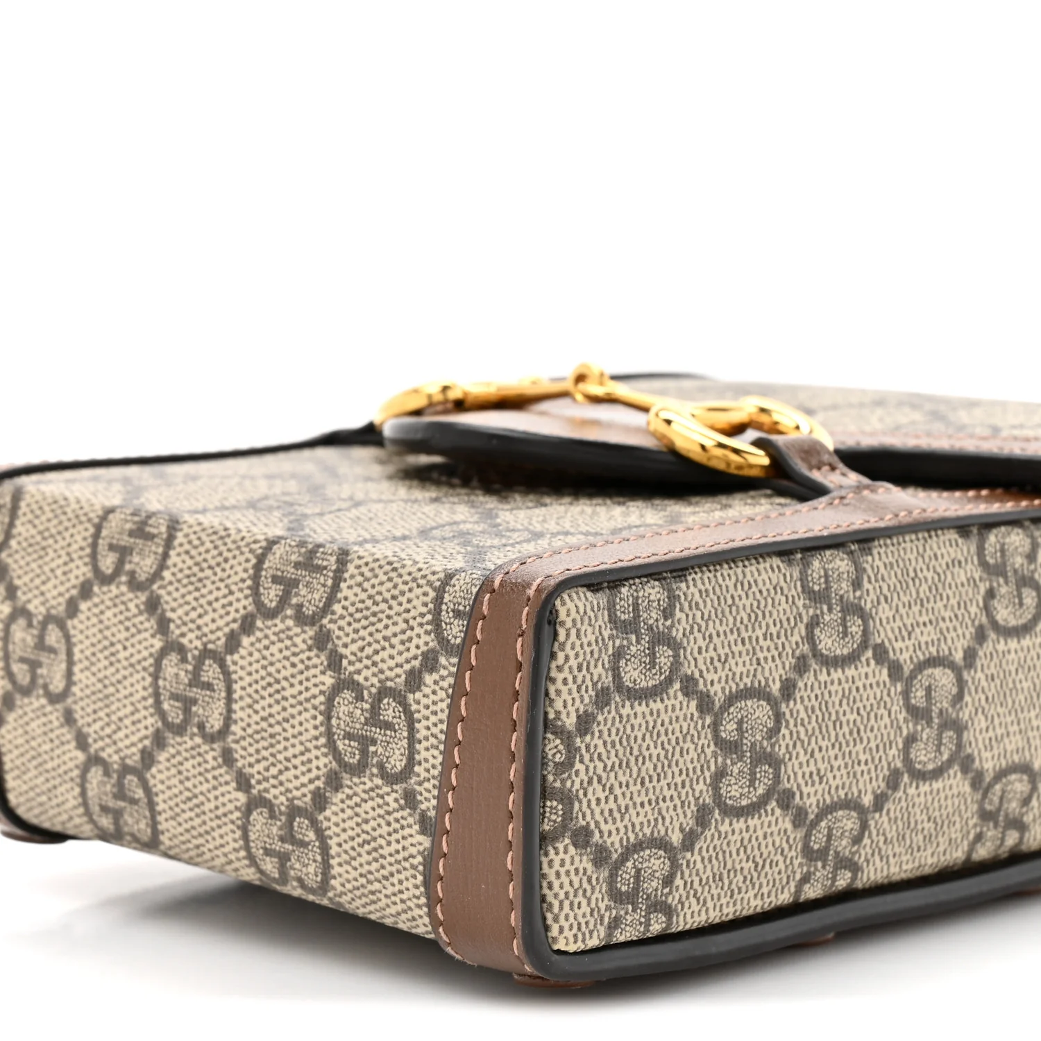 GG Supreme Monogram Mini Horsebit 1955 Crossbody Bag Beige Brown Sugar - Image 9