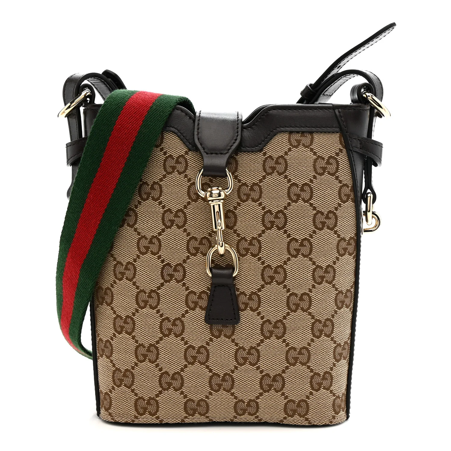 GG Supreme Monogram Mini Shadow Bucket Bag Beige Dark Brown