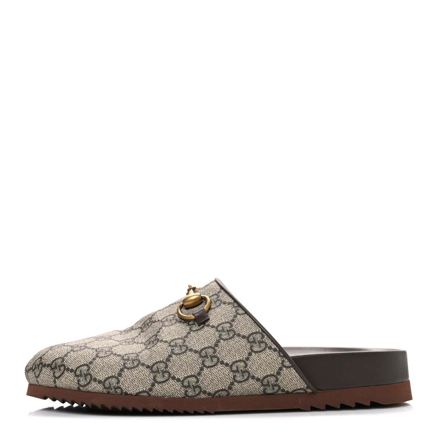 GG Supreme Monogram Miro Soft Calfskin Womens Horsebit Slippers 38.5 Beige Ebony New Acero