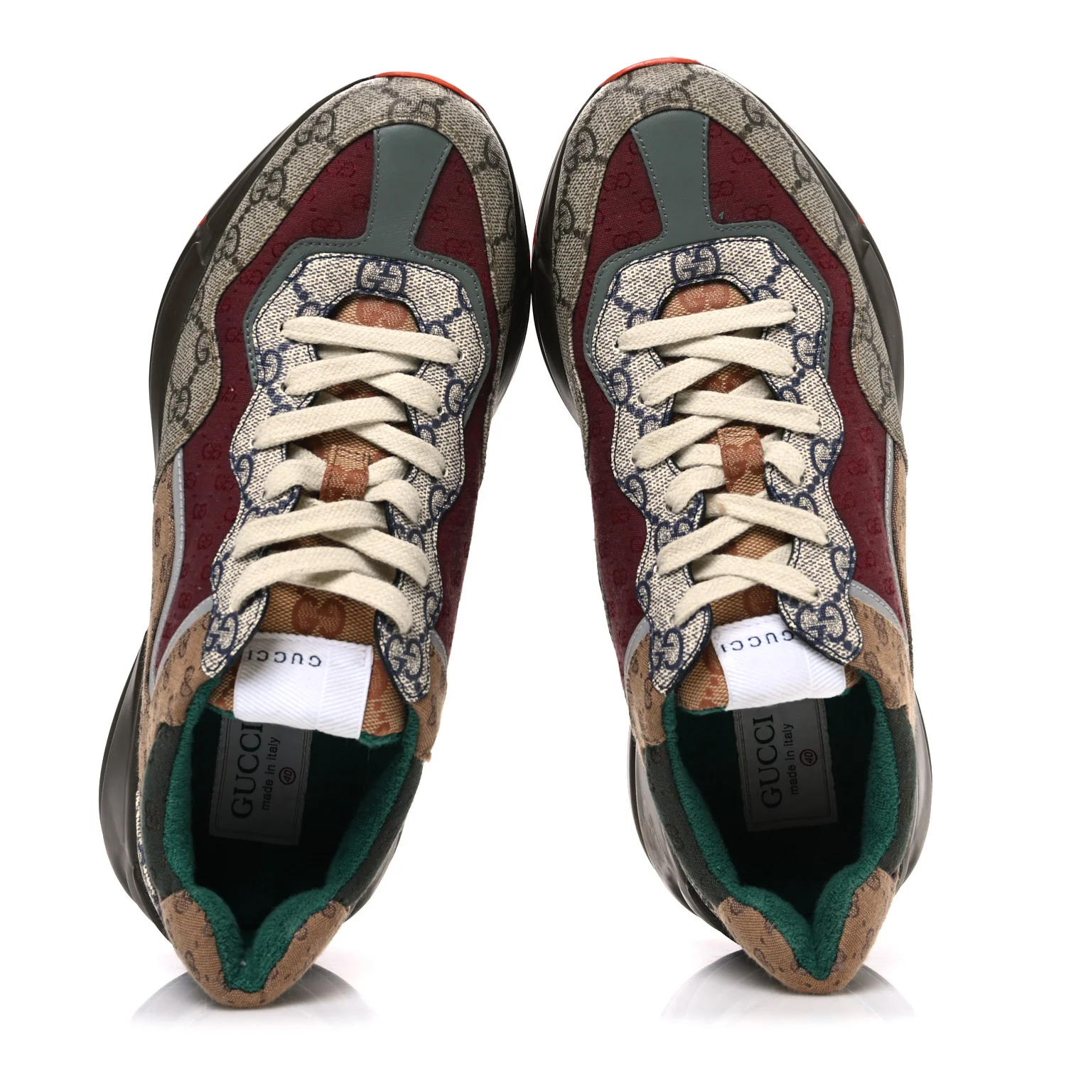 GG Supreme Monogram Mix Monogram Womens Rhyton Sneakers 40 Bordeaux Beige Ebony - Image 2