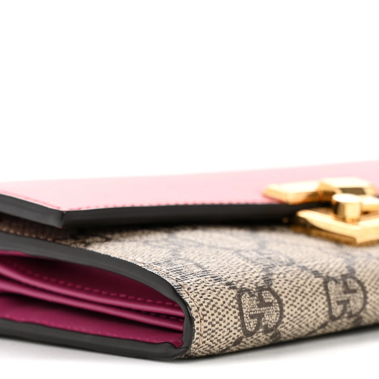 GG Supreme Monogram Moon Calfskin Padlock Continental Chain Wallet Beige Ebony Hibiscus Red New Rosette - Image 9
