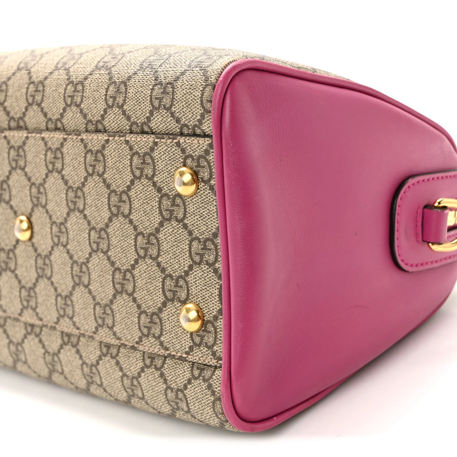 GG Supreme Monogram Moon Calfskin Small Boston Beige Ebony Hibiscus Red New Rosette - Image 10