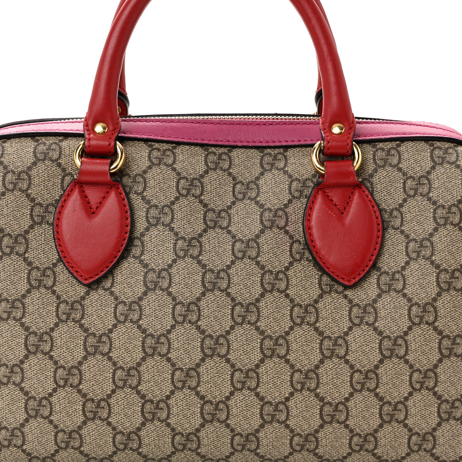 GG Supreme Monogram Moon Calfskin Small Boston Beige Ebony Hibiscus Red New Rosette - Image 8
