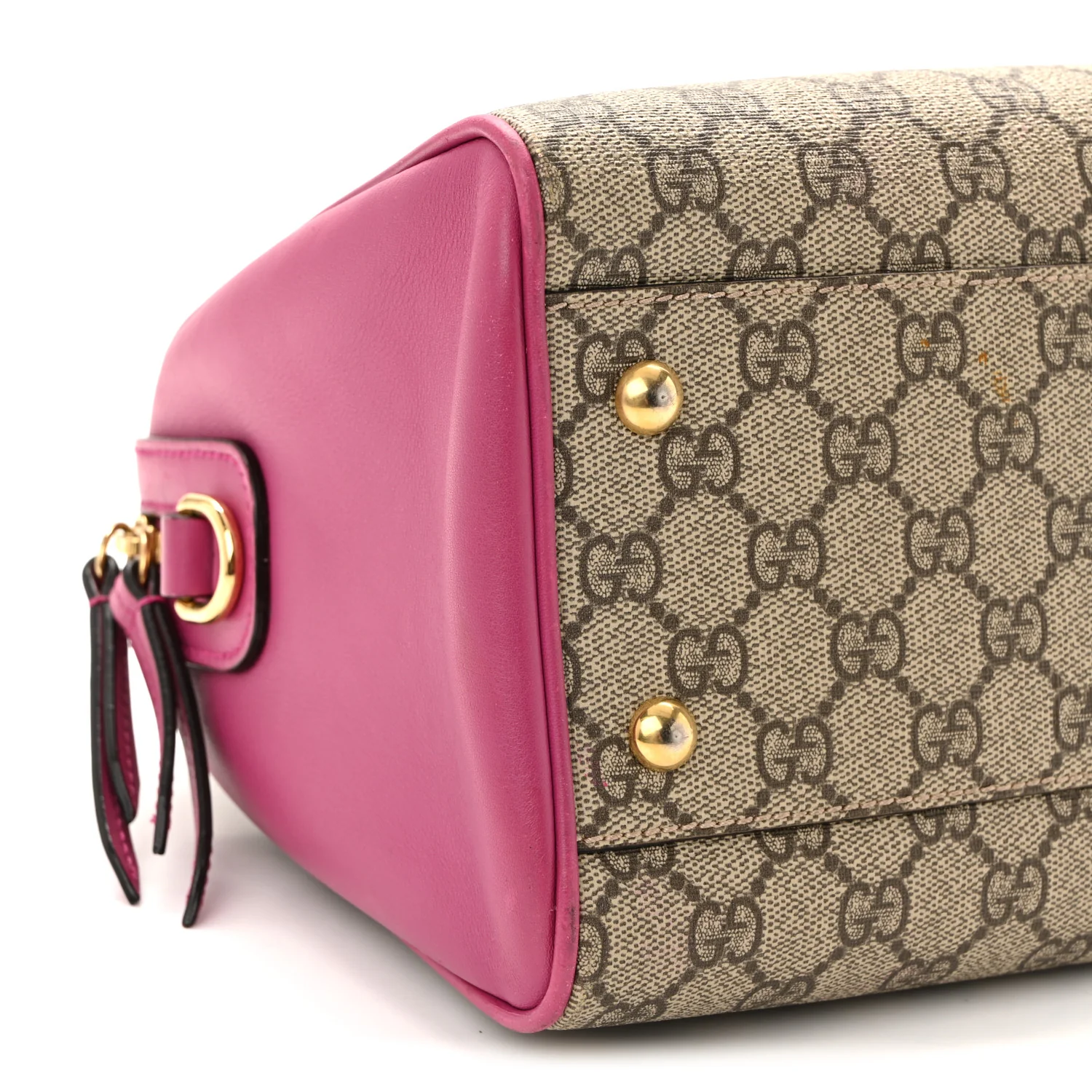 GG Supreme Monogram Moon Calfskin Small Boston Beige Ebony Hibiscus Red New Rosette - Image 9