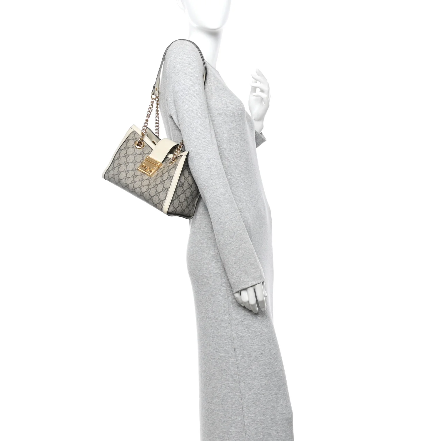GG Supreme Monogram Moon Calfskin Small Padlock Tote Beige Ebony Mystic White - Image 2