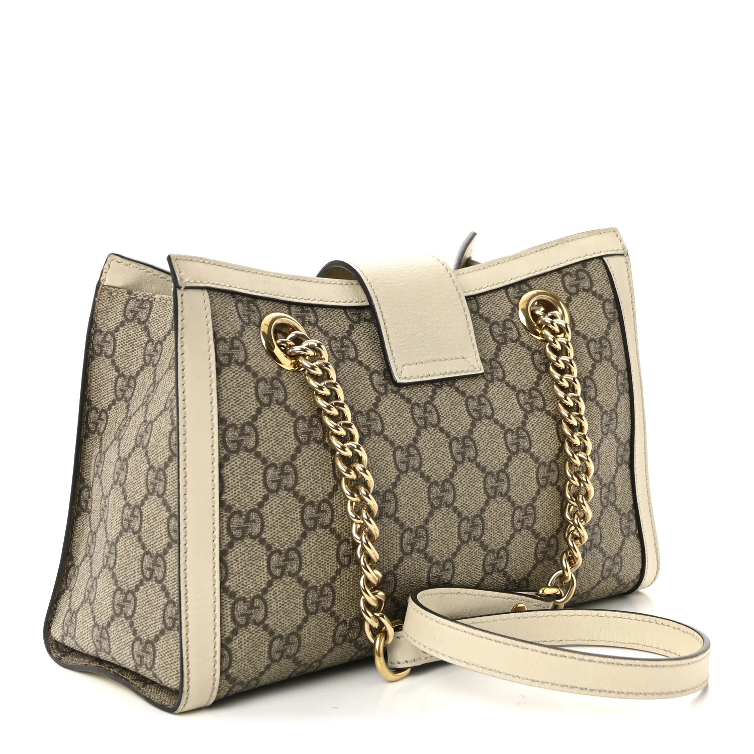 GG Supreme Monogram Moon Calfskin Small Padlock Tote Beige Ebony Mystic White - Image 3