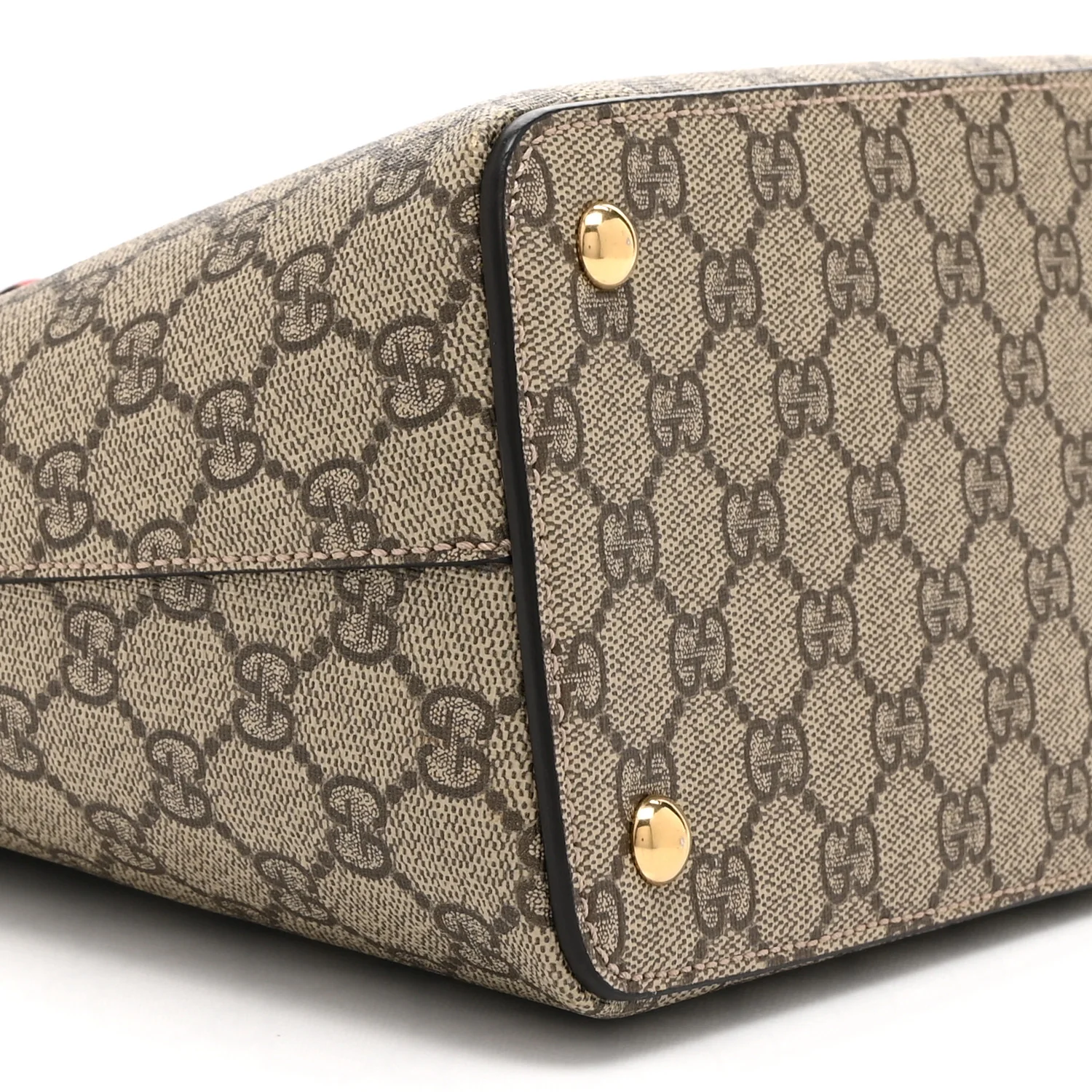 GG Supreme Monogram Moon Calfskin Small Zip Top Tote Beige Ebony Hibiscus Red New Rosette - Image 10