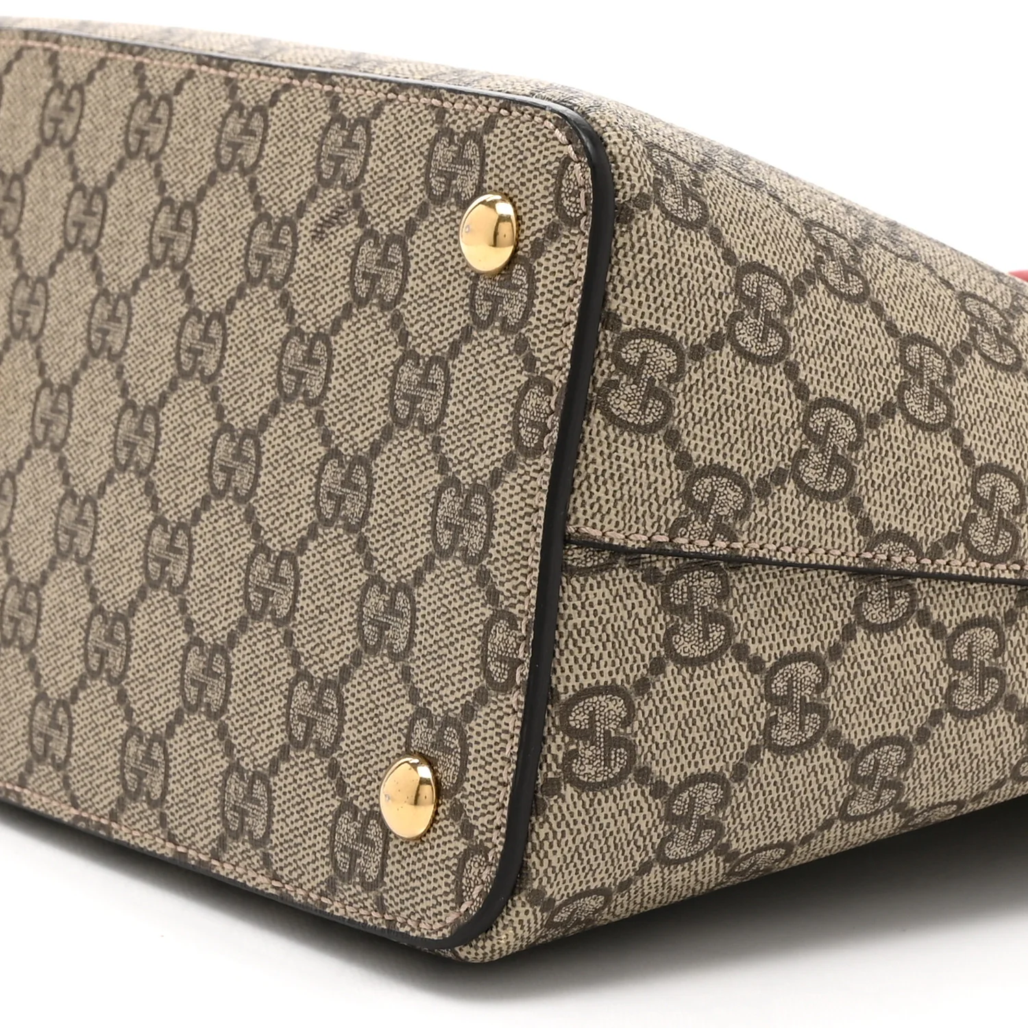 GG Supreme Monogram Moon Calfskin Small Zip Top Tote Beige Ebony Hibiscus Red New Rosette - Image 11