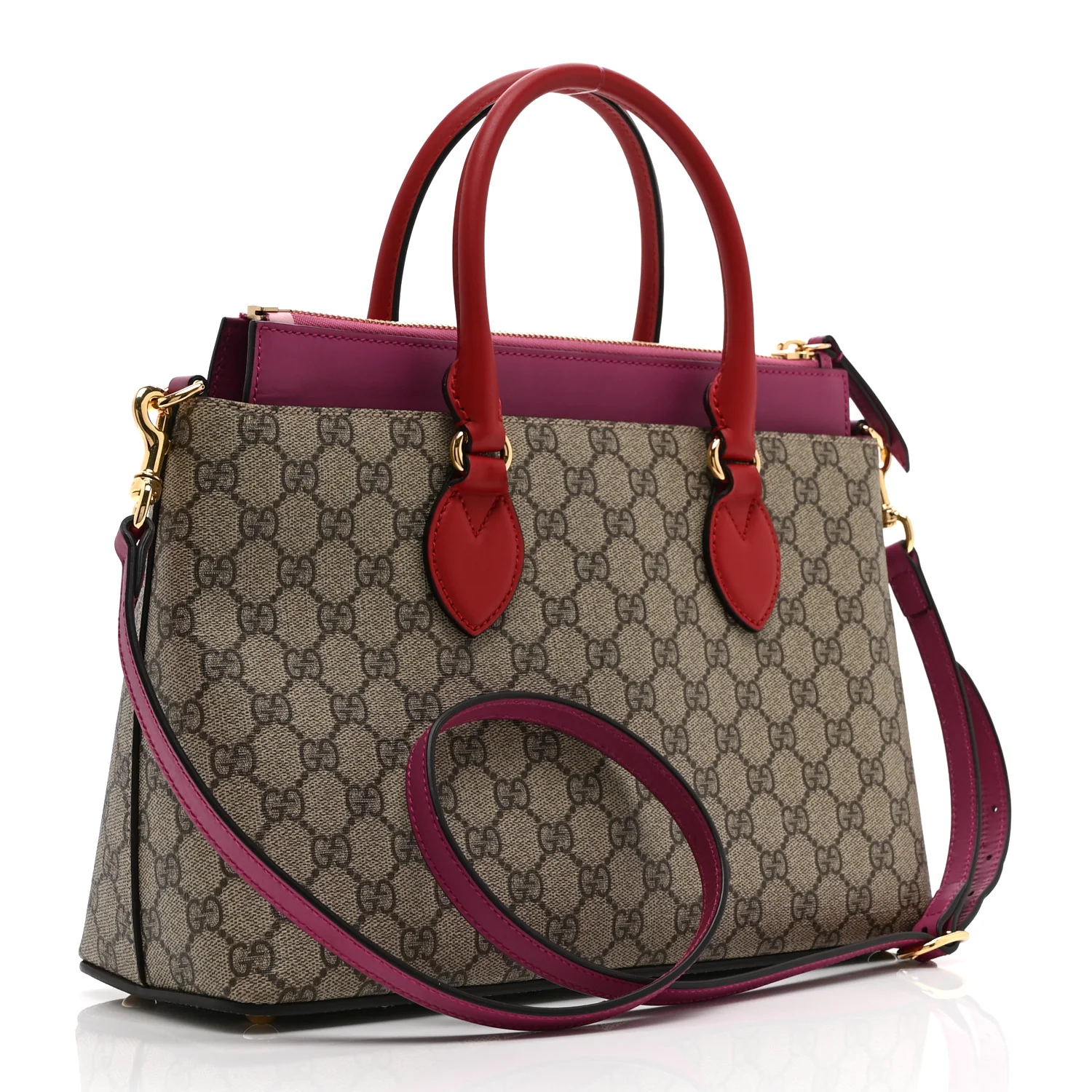 GG Supreme Monogram Moon Calfskin Small Zip Top Tote Beige Ebony Hibiscus Red New Rosette - Image 3
