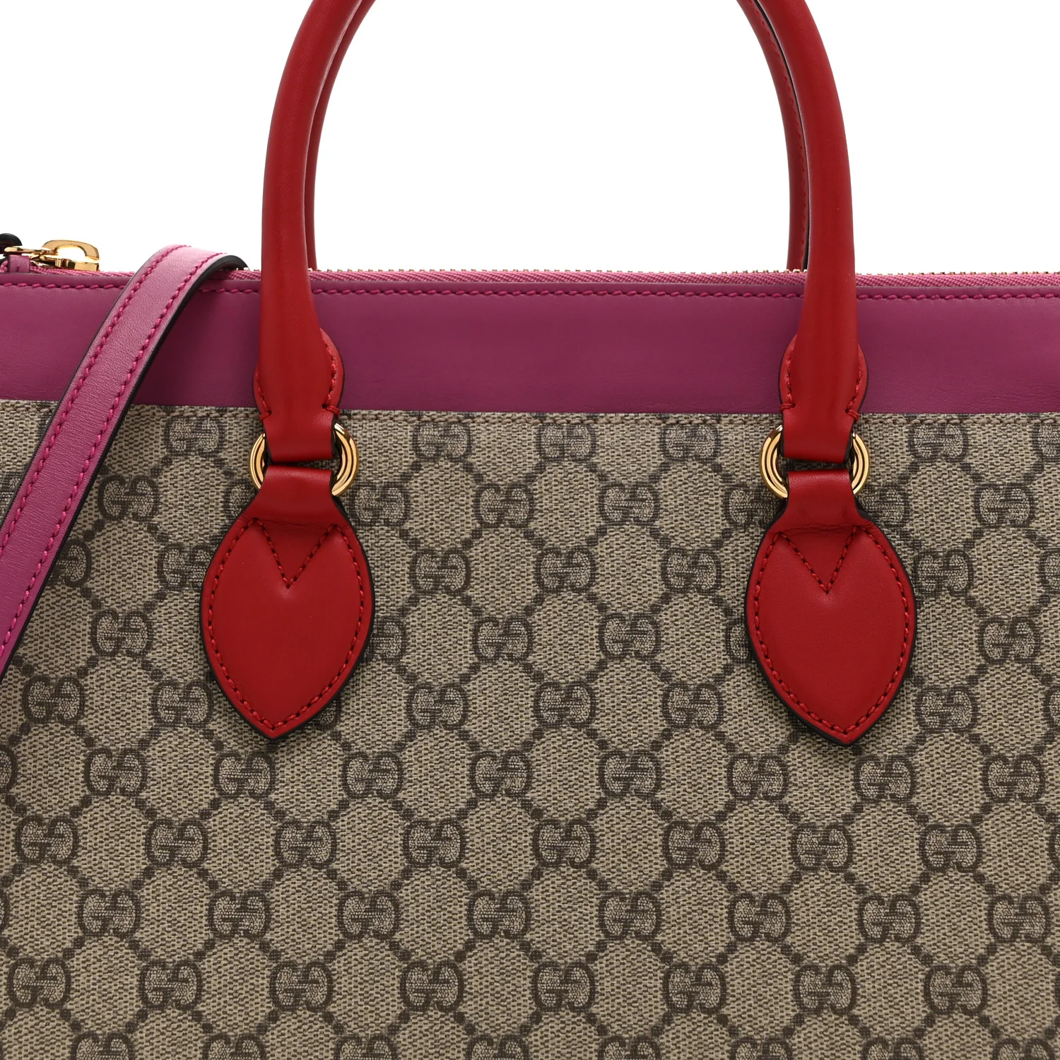 GG Supreme Monogram Moon Calfskin Small Zip Top Tote Beige Ebony Hibiscus Red New Rosette - Image 9