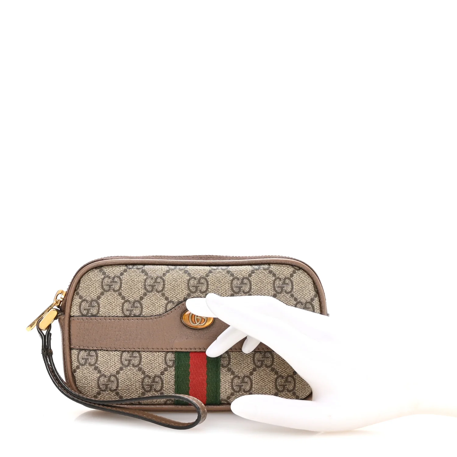 GG Supreme Monogram Ophidia Phone Case Wristlet Brown - Image 2