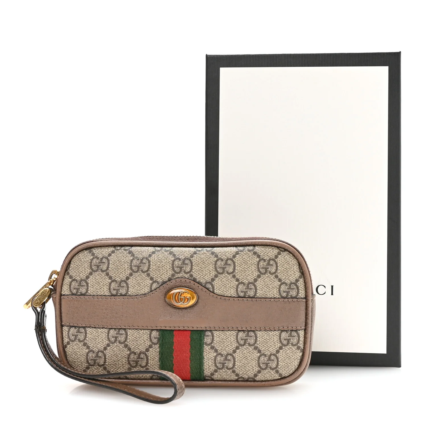 GG Supreme Monogram Ophidia Phone Case Wristlet Brown - Image 9