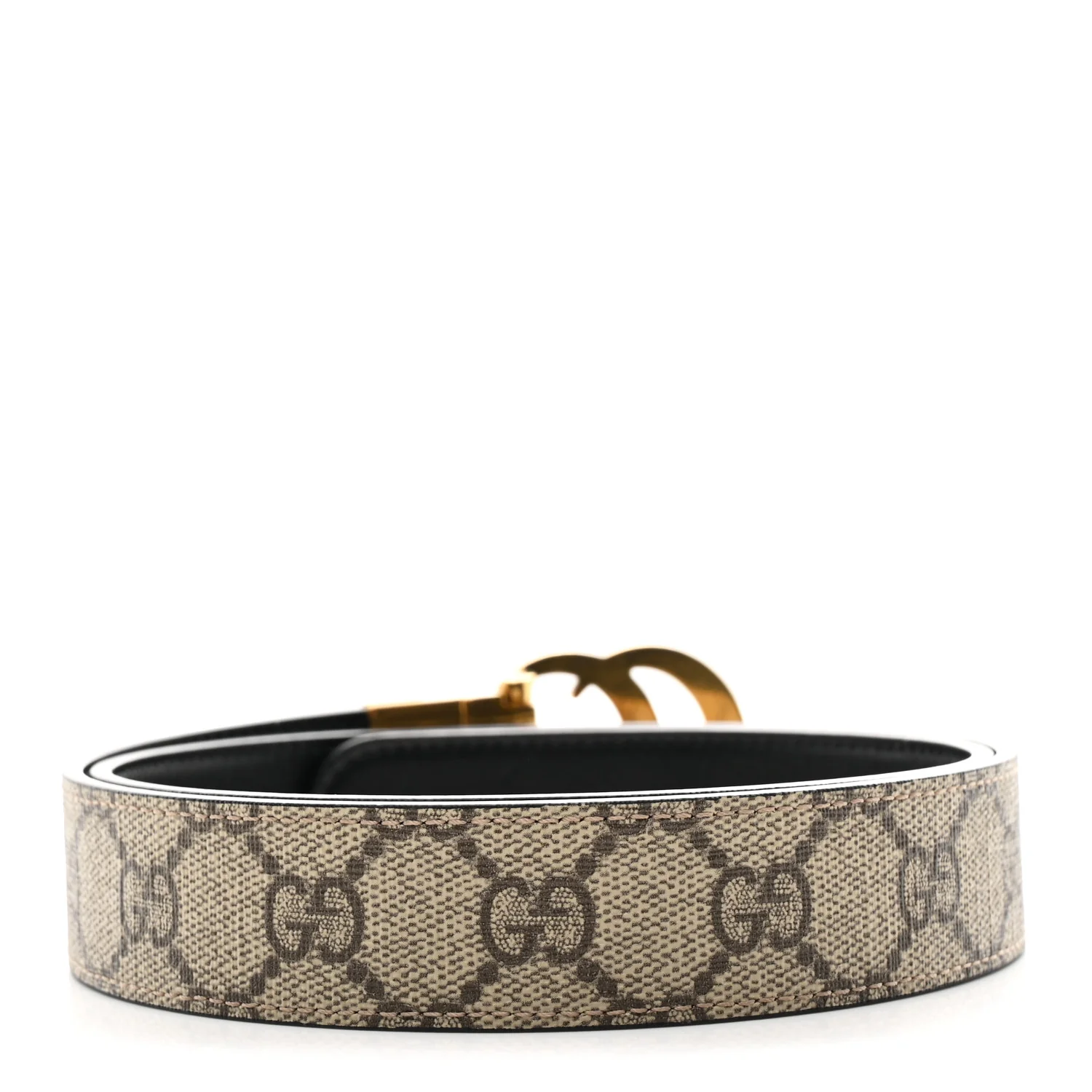 GG Supreme Monogram Plutone Calfskin Double G Reversible 30mm Belt 80 32 Beige Ebony Black - Image 2
