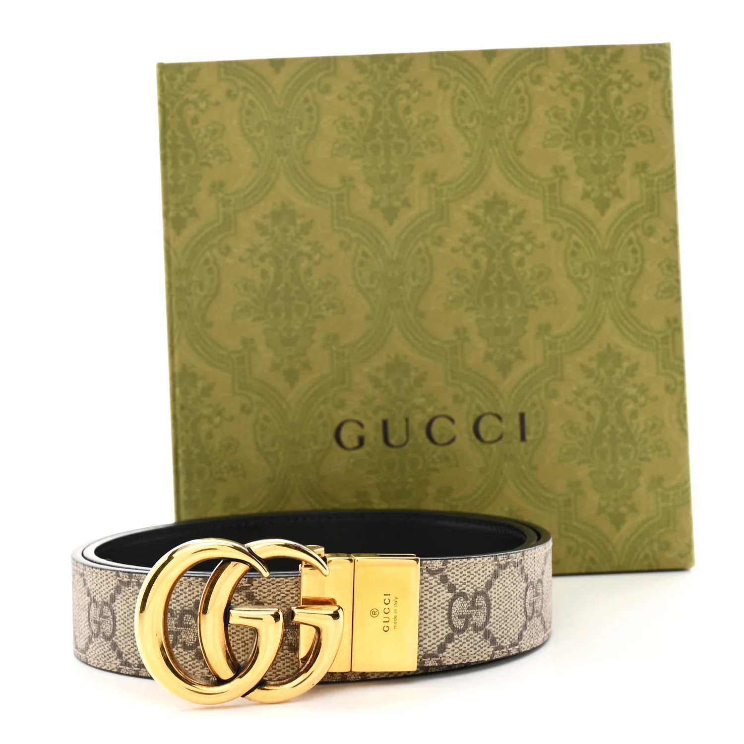 GG Supreme Monogram Plutone Calfskin Double G Reversible 30mm Belt 80 32 Beige Ebony Black - Image 6