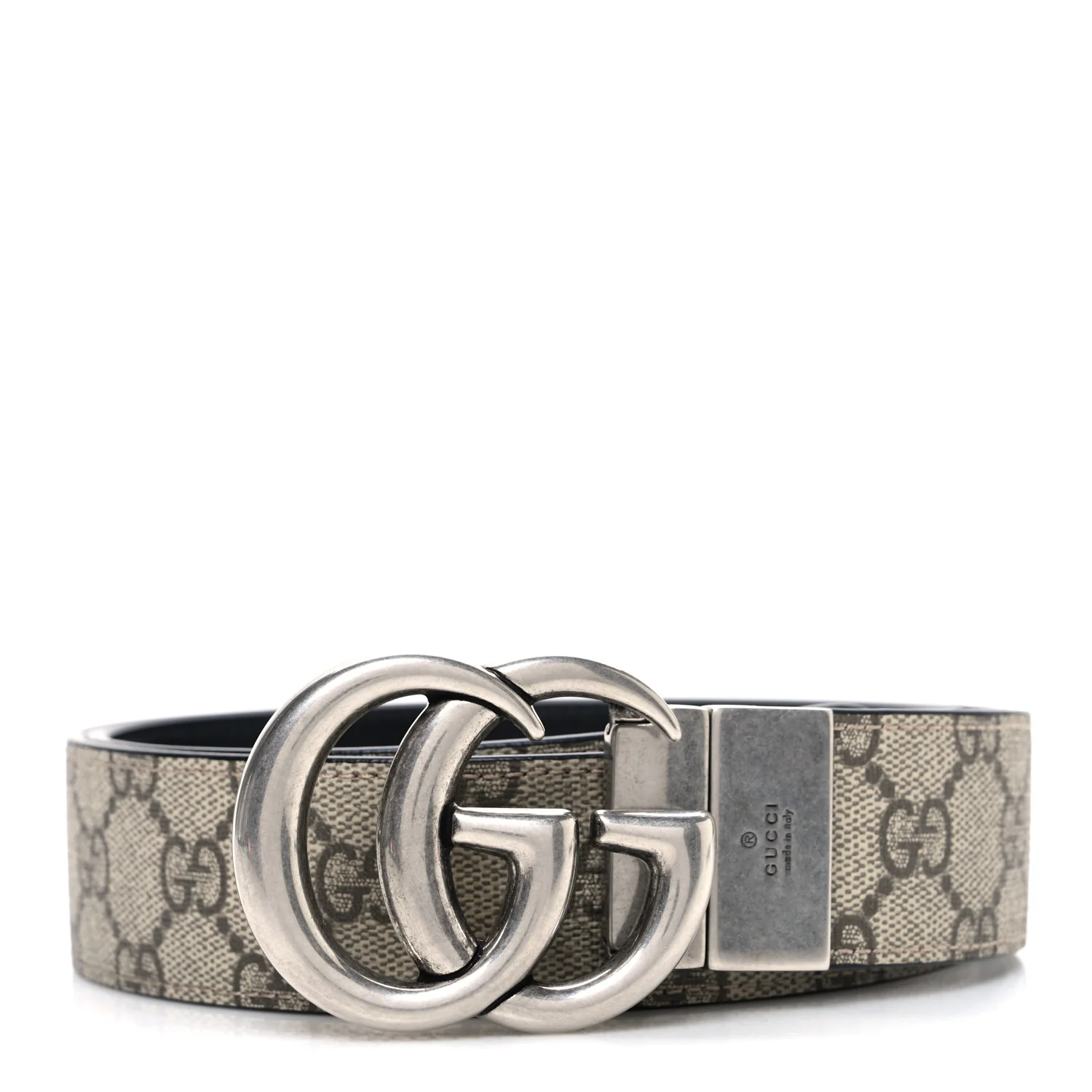 GG Supreme Monogram Plutone Calfskin Palladium Double G Reversible 37mm Belt 85 34 Beige Ebony Black