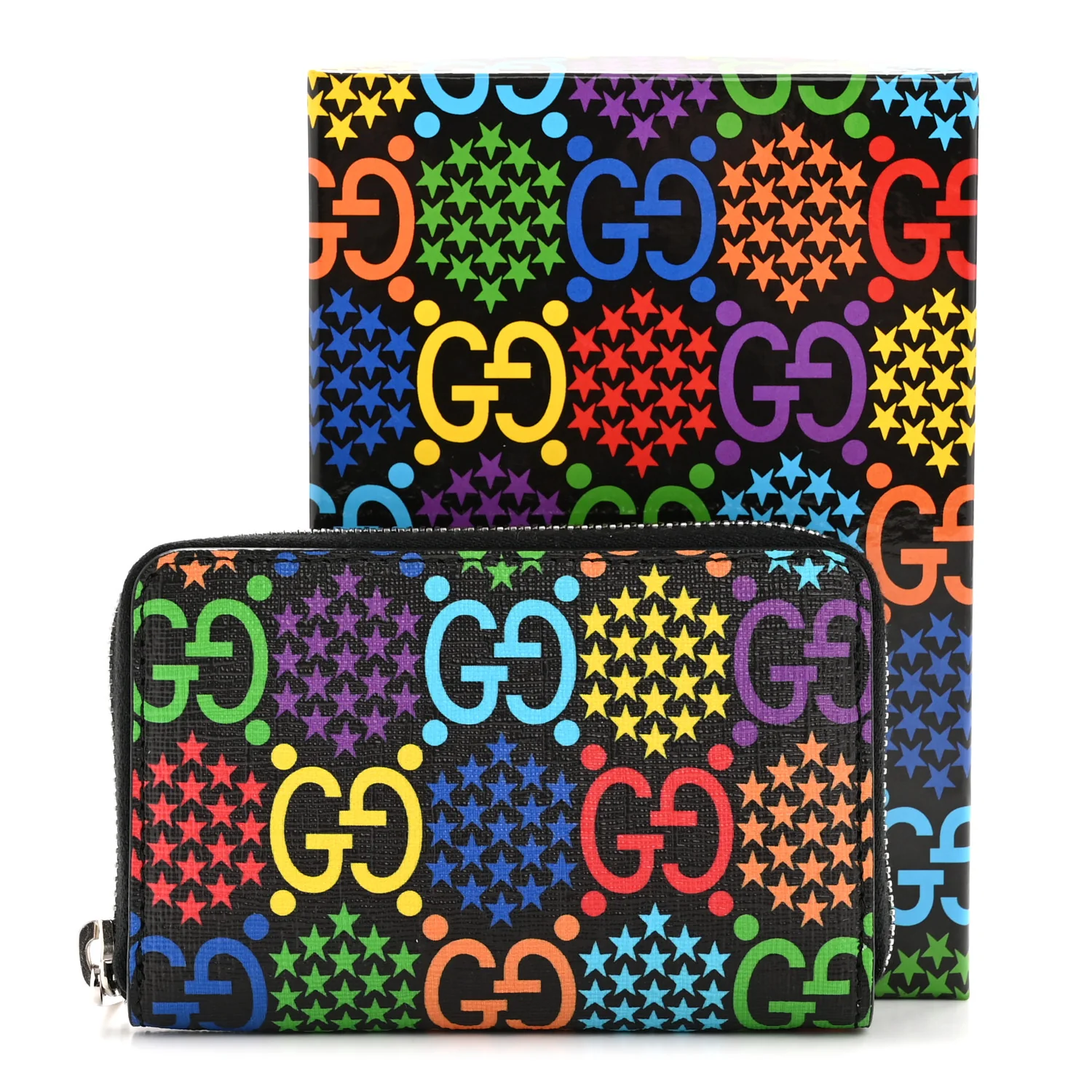 GG Supreme Monogram Psychedelic Zip Around Card Case Wallet Black - Image 8