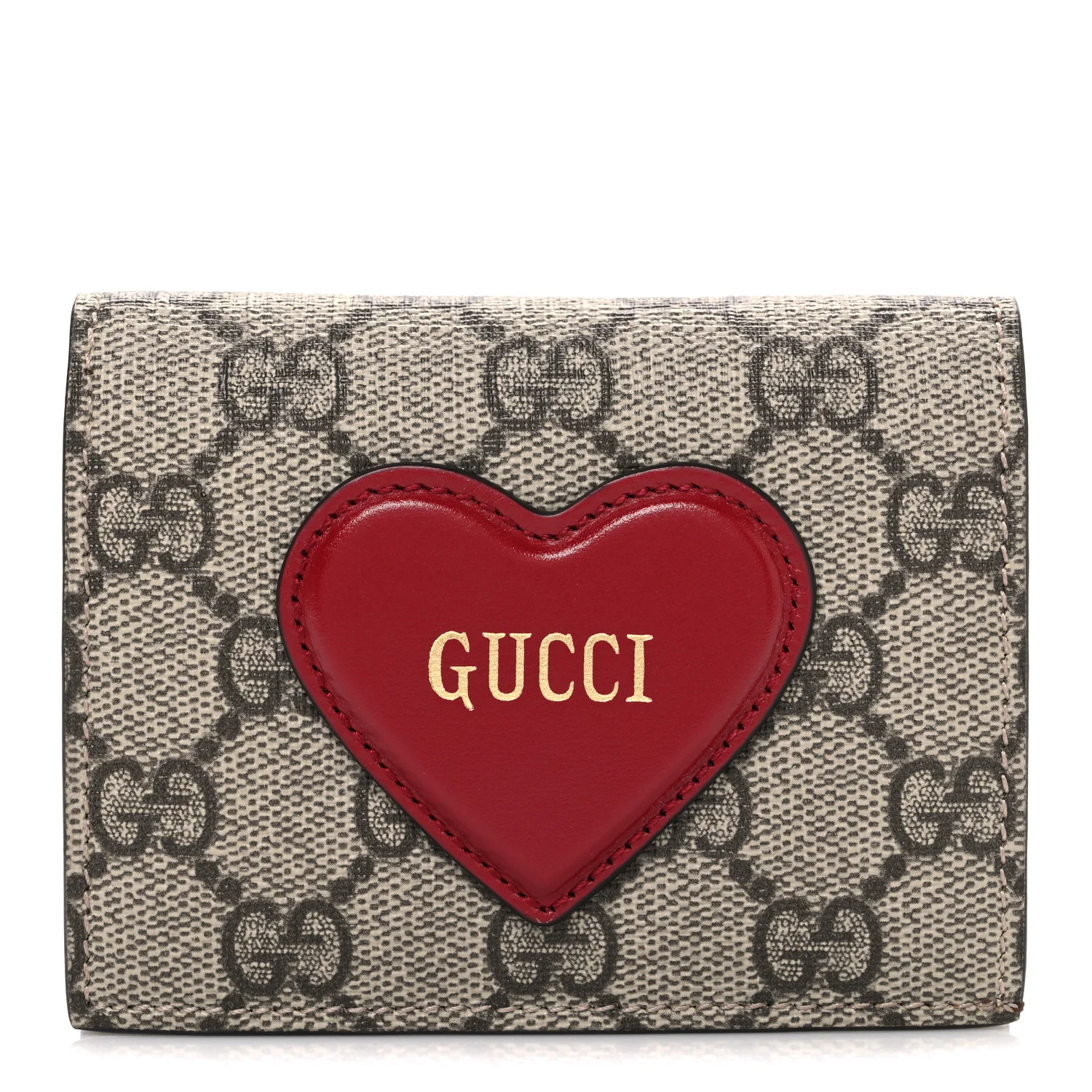 GG Supreme Monogram Script Logo Heart Card Case New Cherry Red Beige New Acero