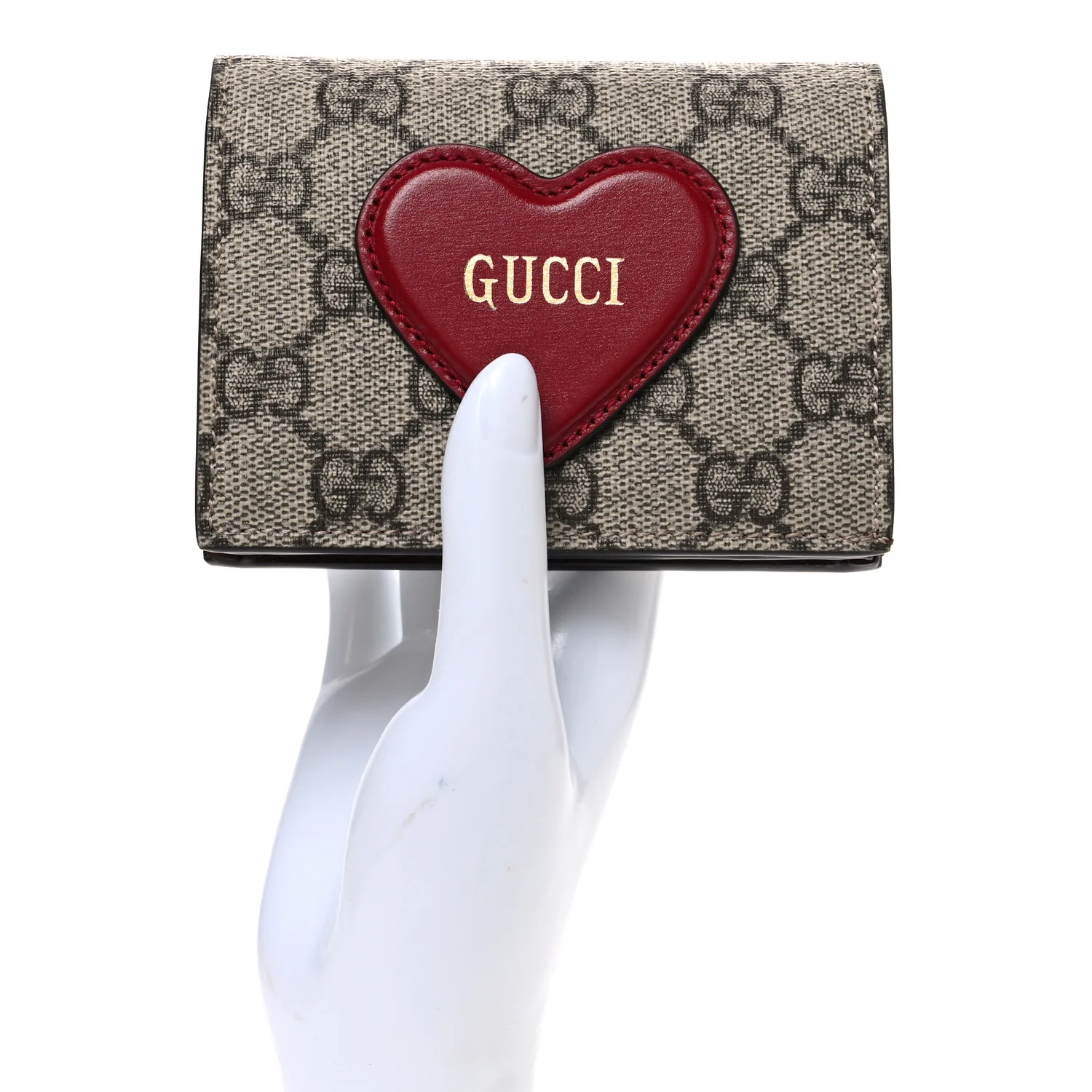 GG Supreme Monogram Script Logo Heart Card Case New Cherry Red Beige New Acero - Image 2