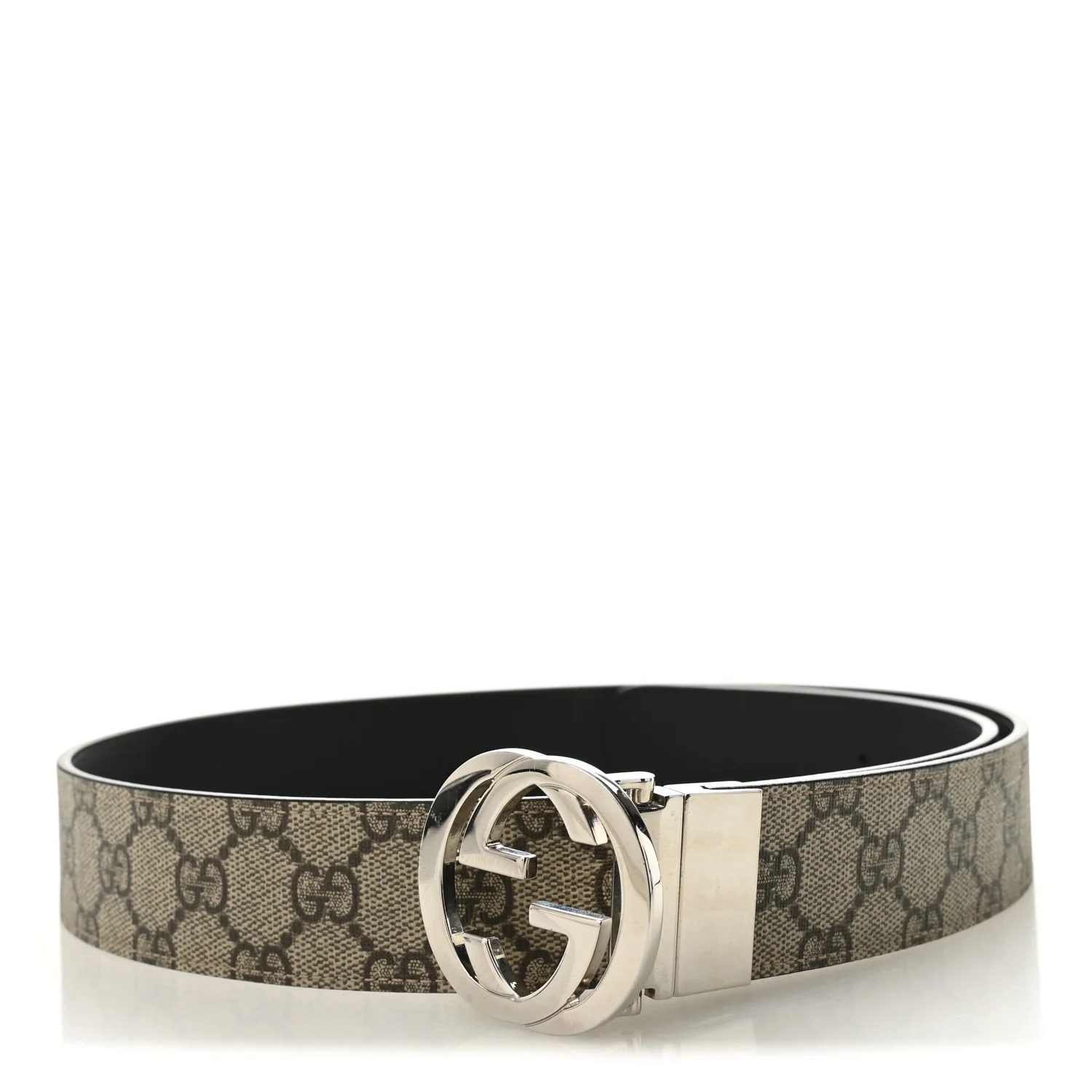 GG Supreme Monogram Selleria Calfskin Interlocking G Reversible 37mm Belt 95 38 Beige Ebony Black