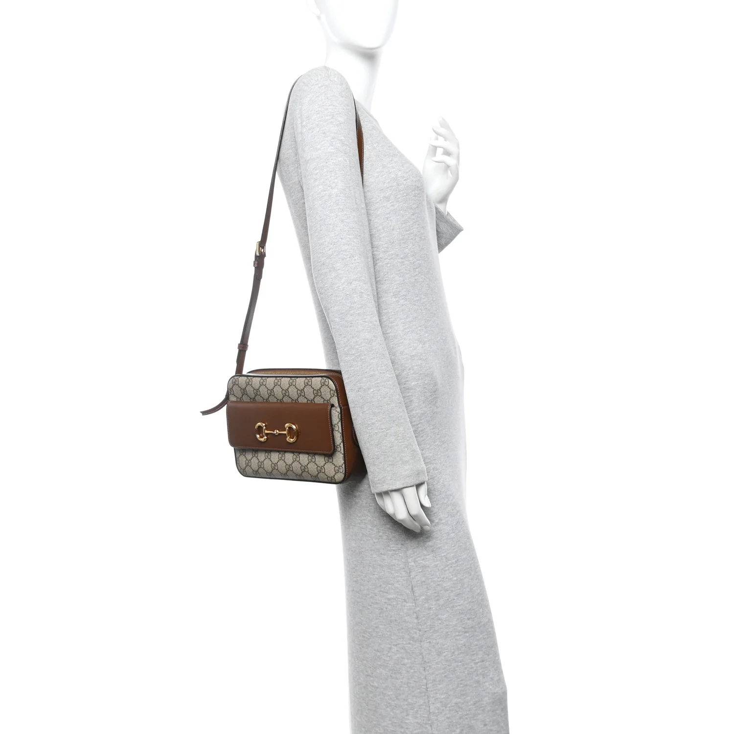 GG Supreme Monogram Small Horsebit 1955 Shoulder Bag Beige Brown Sugar - Image 2