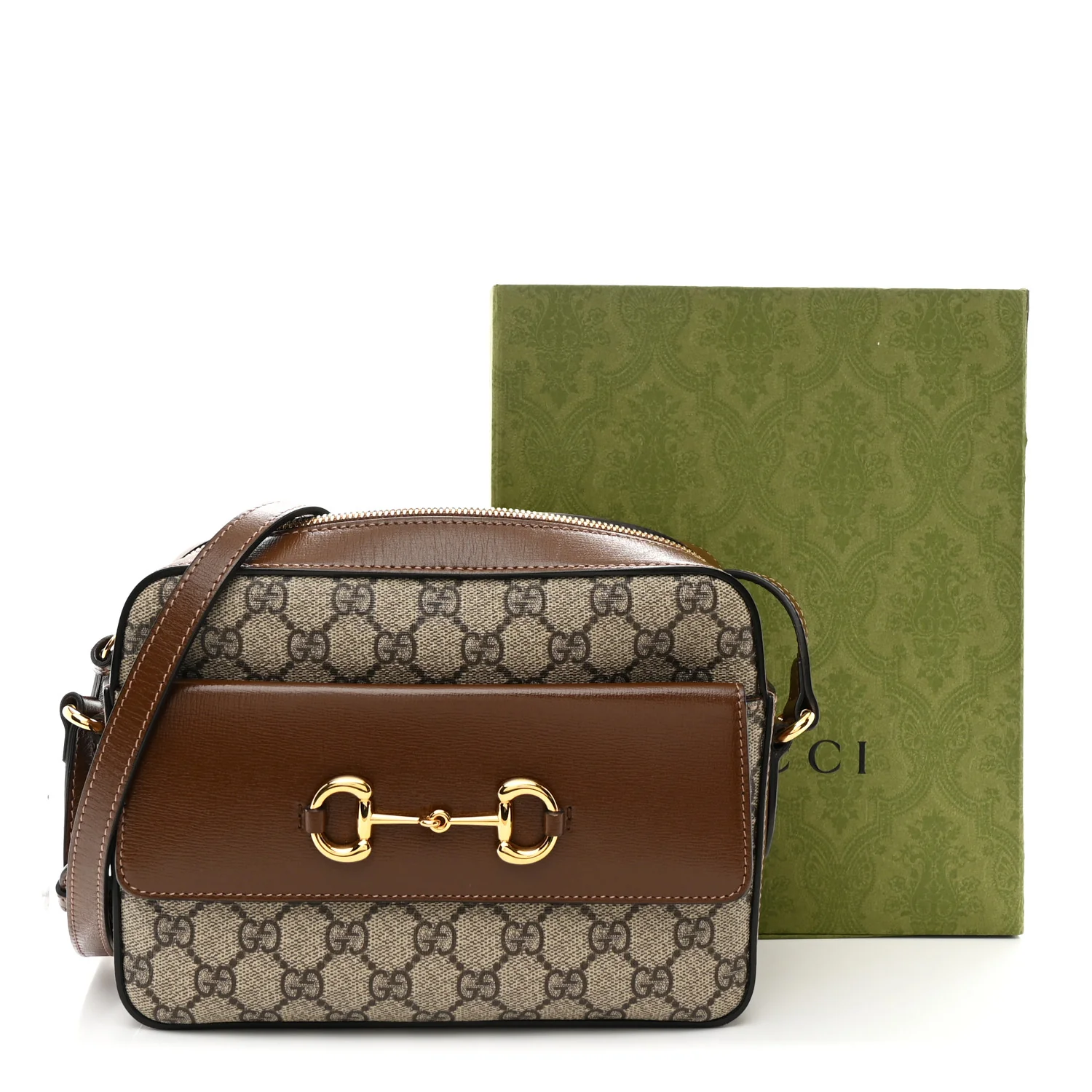 GG Supreme Monogram Small Horsebit 1955 Shoulder Bag Beige Brown Sugar - Image 13