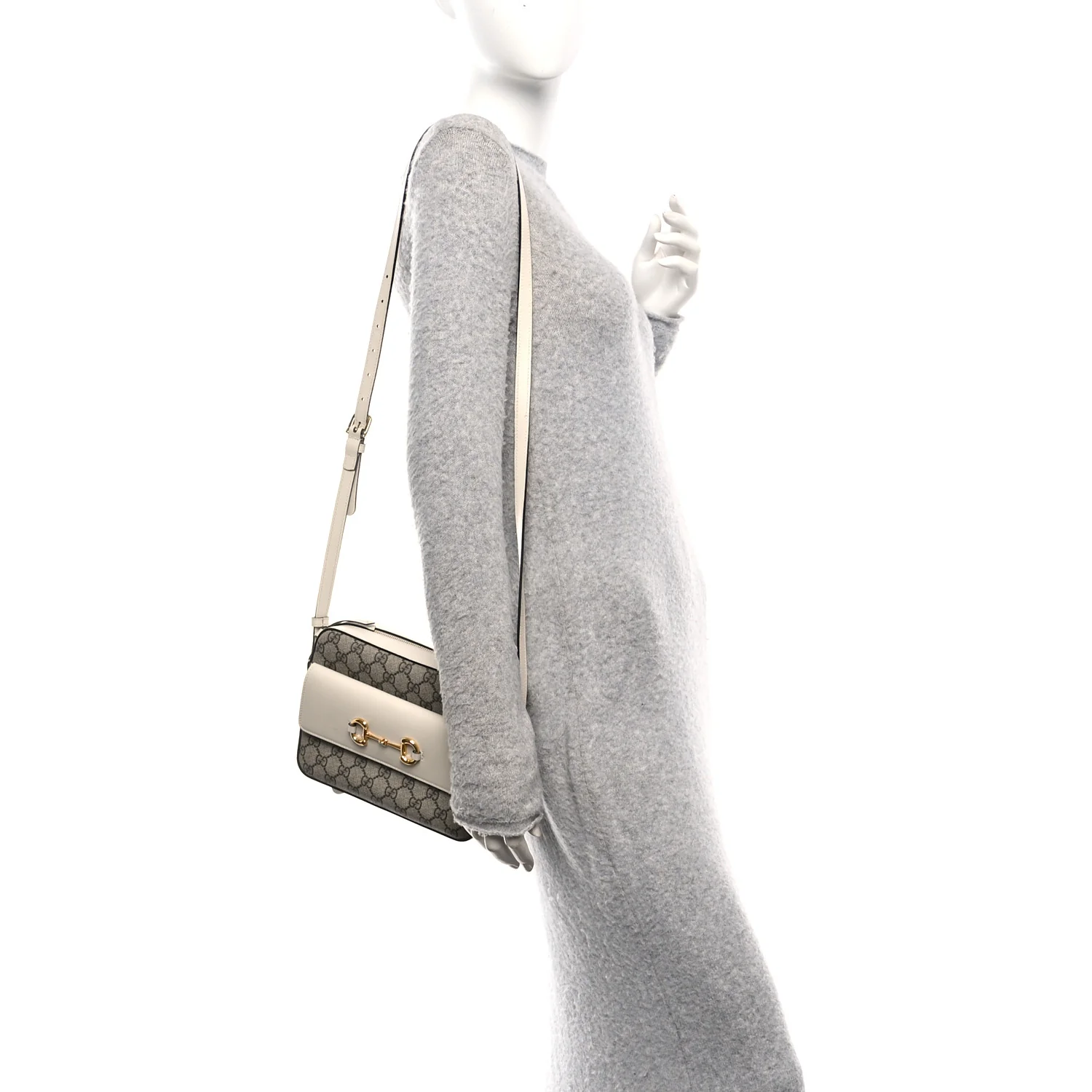 GG Supreme Monogram Small Horsebit 1955 Shoulder Bag Beige Mystic White - Image 2