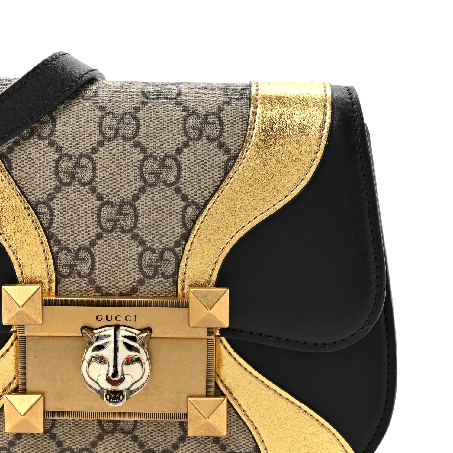 GG Supreme Monogram Small Osiride Shoulder Bag Black Gold - Image 8