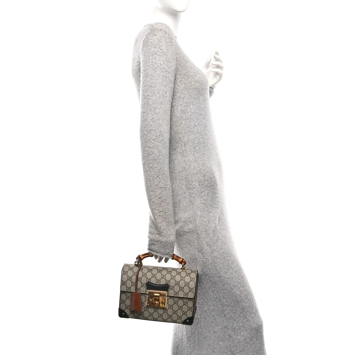 GG Supreme Monogram Small Padlock Bamboo Shoulder Bag Beige Black Cuir - Image 2