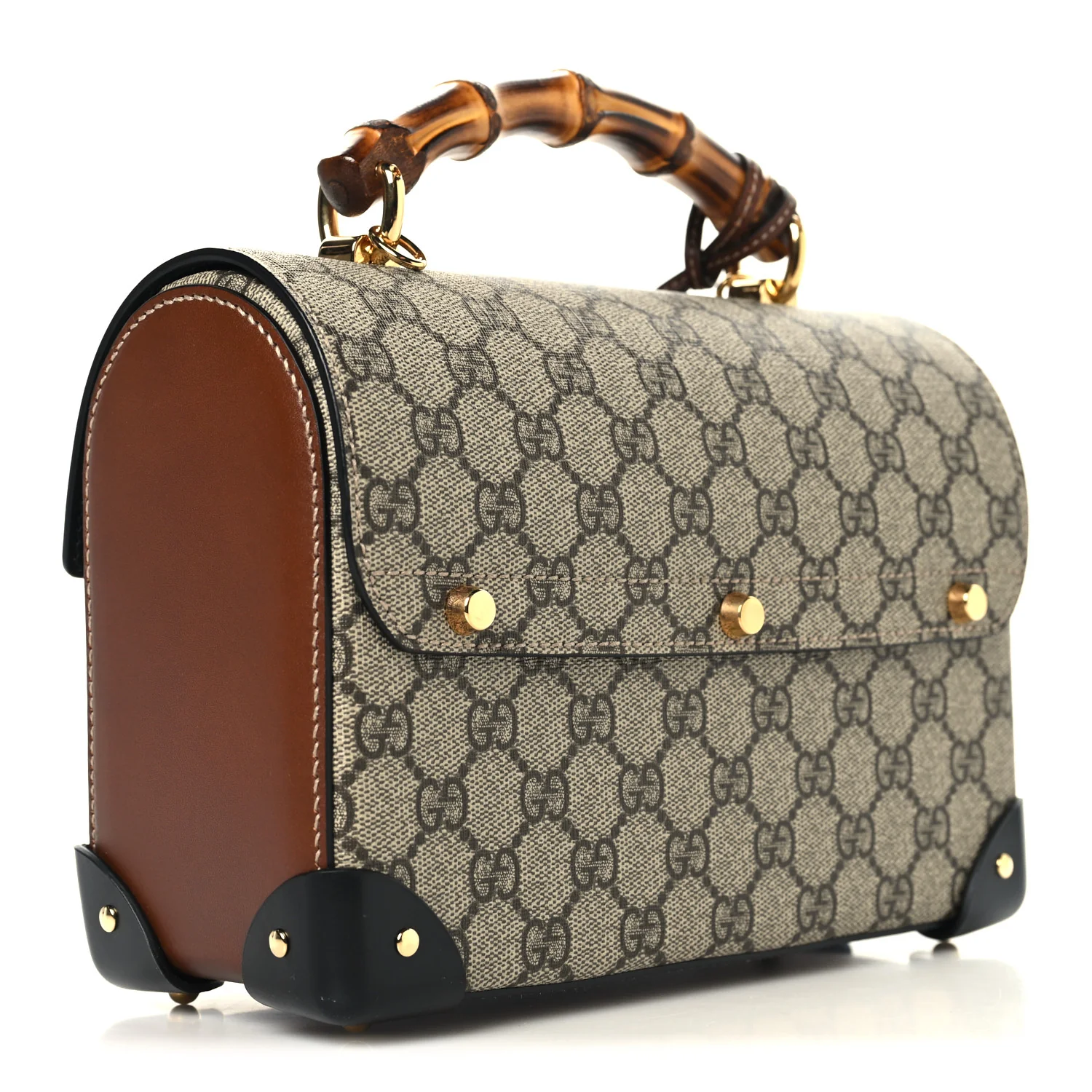 GG Supreme Monogram Small Padlock Bamboo Shoulder Bag Beige Black Cuir - Image 3